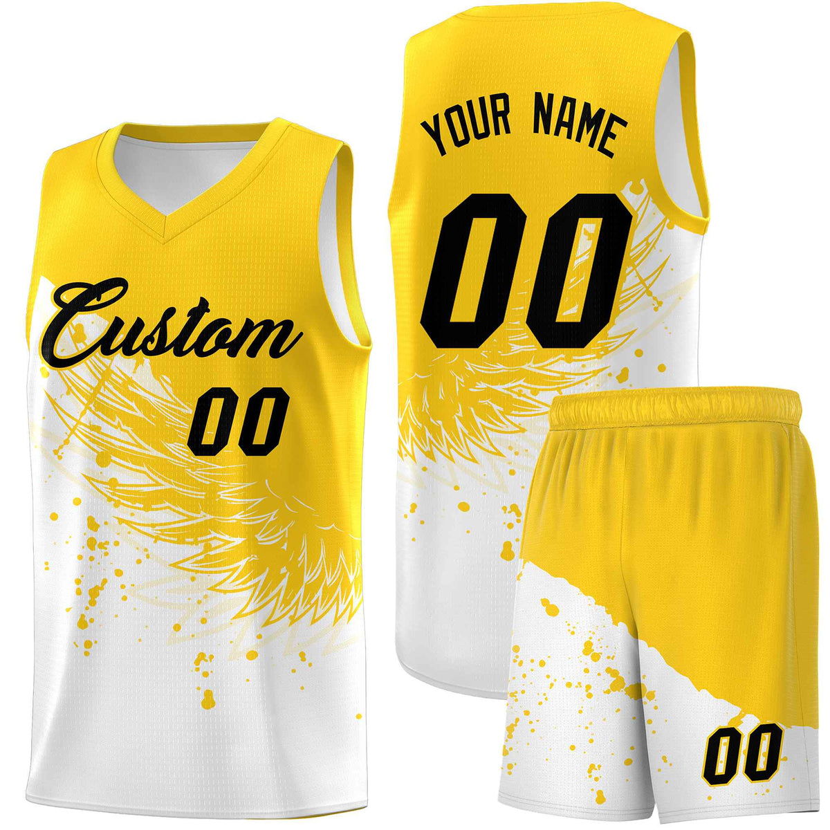 Custom White Gold Wing Pattern Sports Uniform Basketball Jersey| KXKSHOP