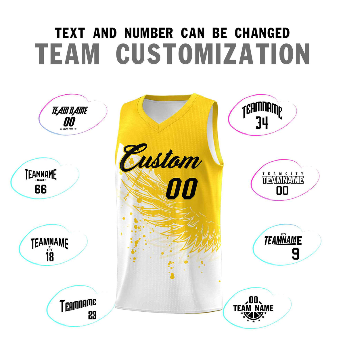 Custom White Gold Wing Pattern Sports Uniform Basketball Jersey| KXKSHOP