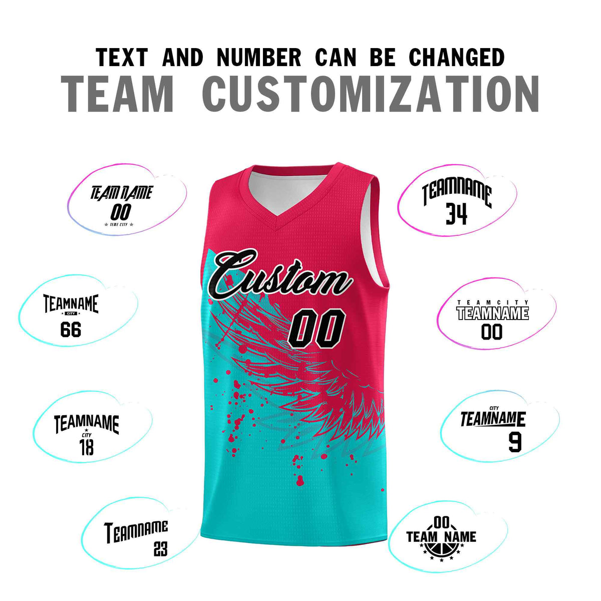 Custom Aqua Red Wing Pattern Sports Uniform Basketball Jersey| KXKSHOP