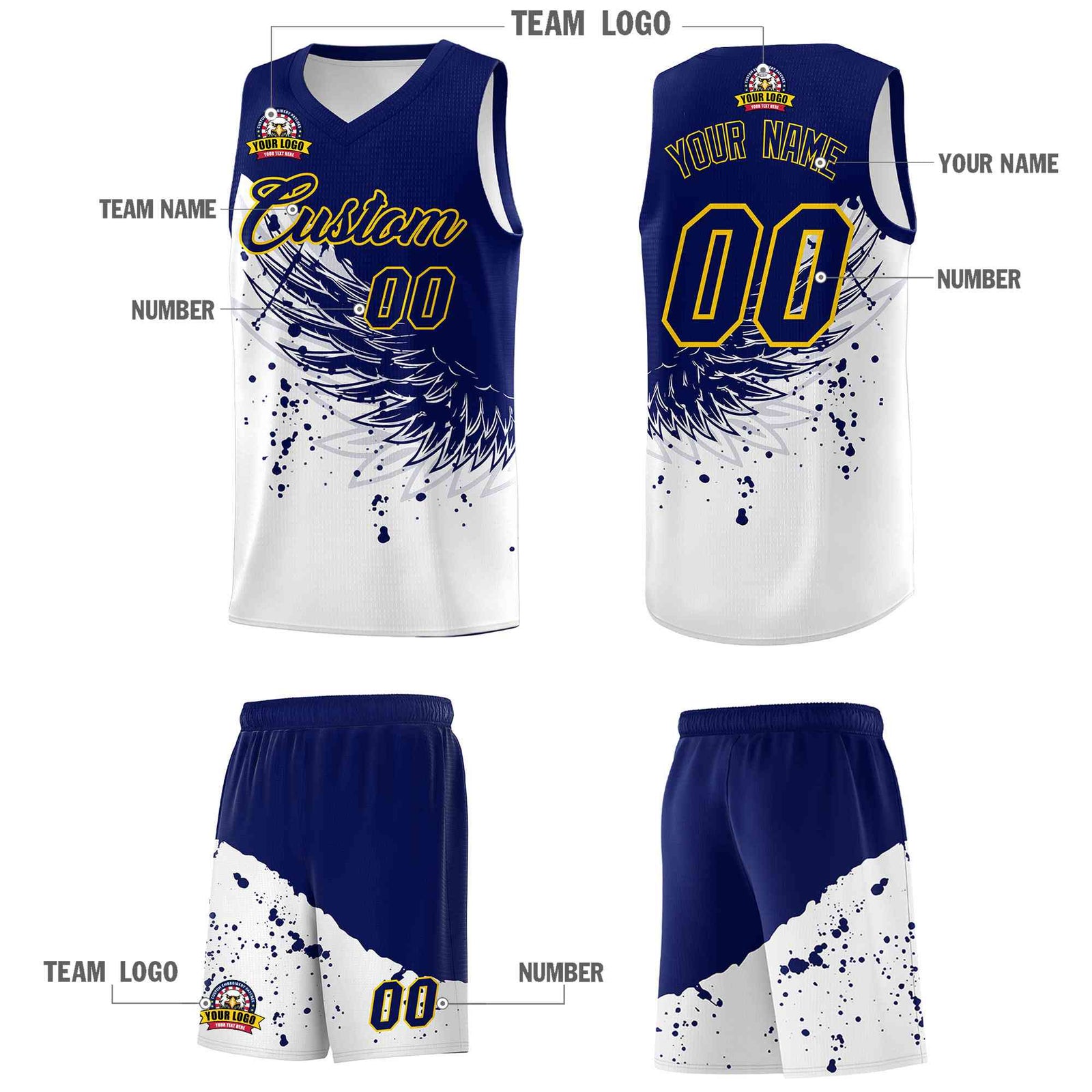 Custom White Navy Wing Pattern Sports Uniform Basketball Jersey| KXKSHOP