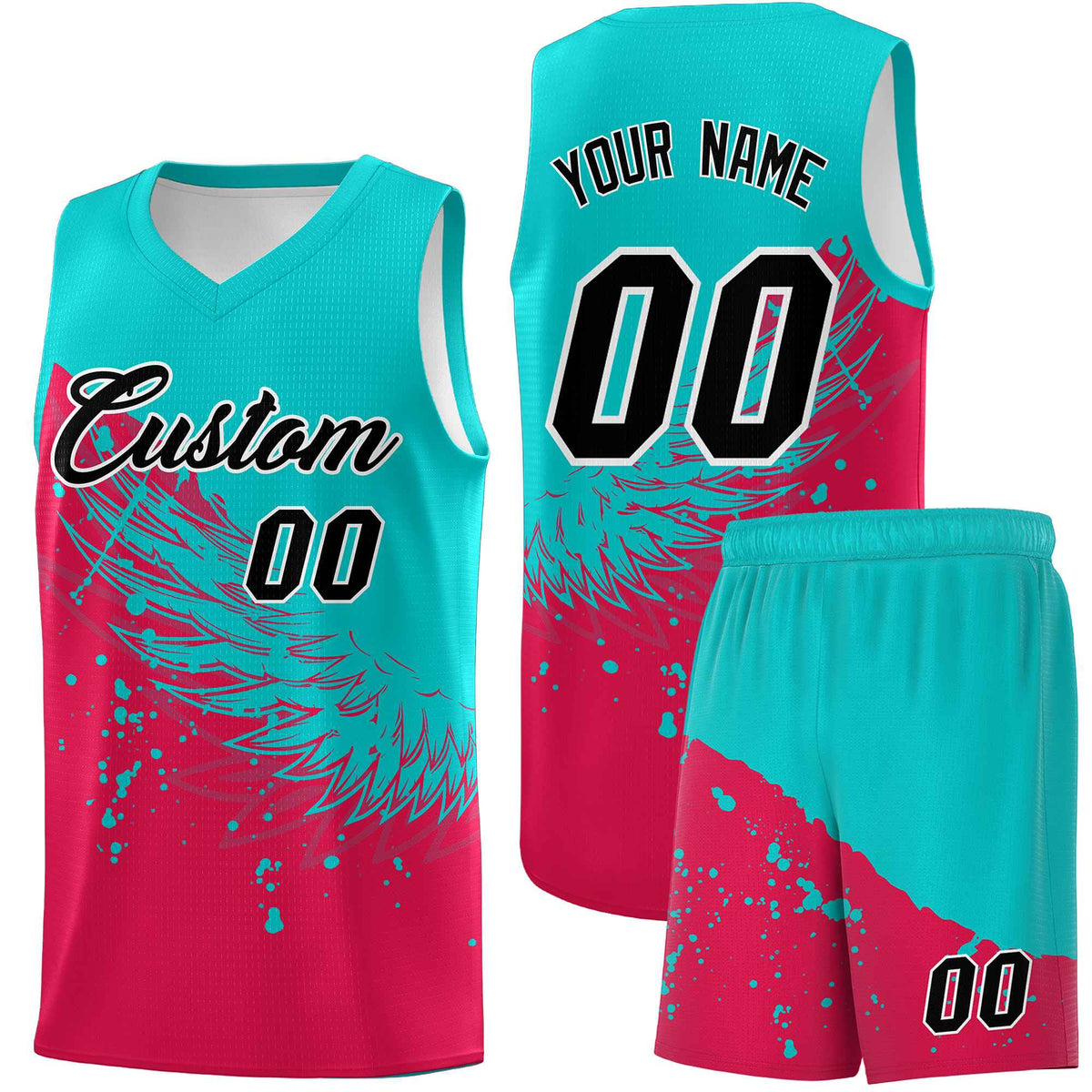 Custom Red Aqua Wing Pattern Sports Uniform Basketball Jersey| KXKSHOP