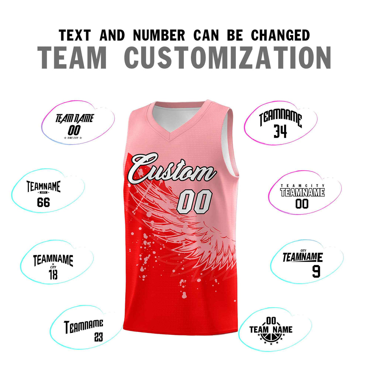 Custom Light Red Light Pink Wing Pattern Sports Uniform Basketball Jersey| KXKSHOP