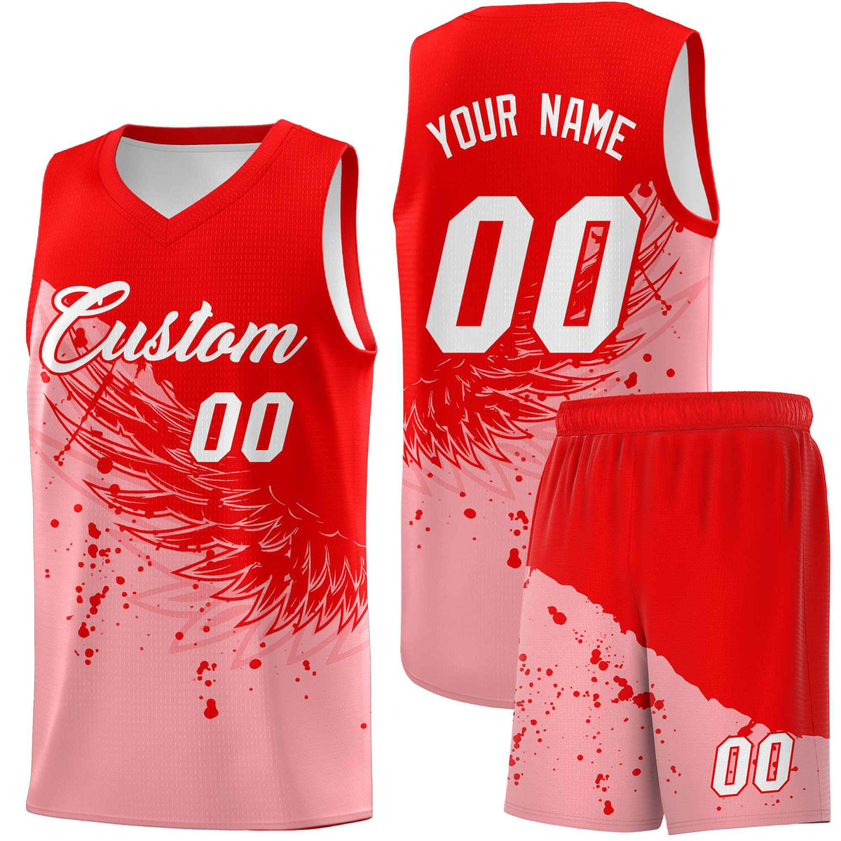 Custom Light Pink Light Red Wing Pattern Sports Uniform Basketball Jersey| KXKSHOP