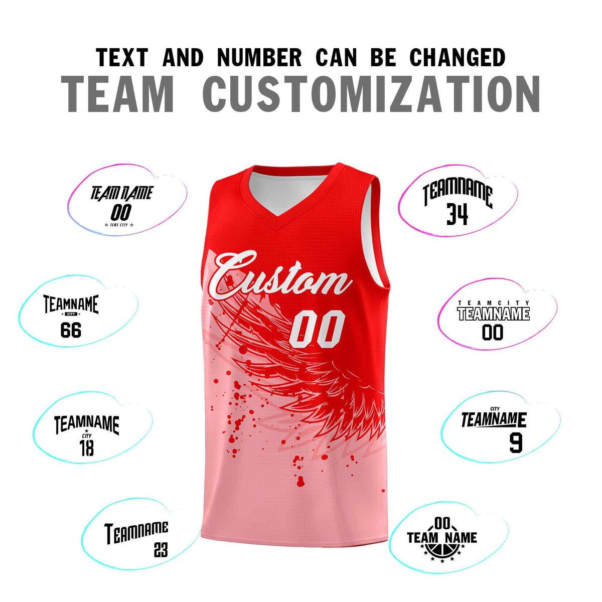 Custom Light Pink Light Red Wing Pattern Sports Uniform Basketball Jersey| KXKSHOP