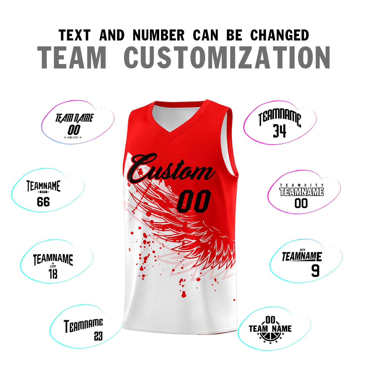 Custom White Light Red Wing Pattern Sports Uniform Basketball Jersey| KXKSHOP