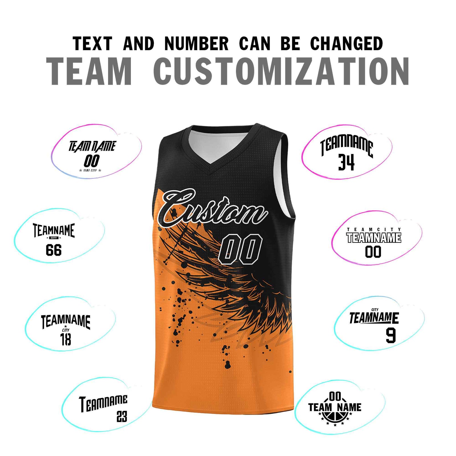 Custom Gold Orange Black Wing Pattern Sports Uniform Basketball Jersey| KXKSHOP