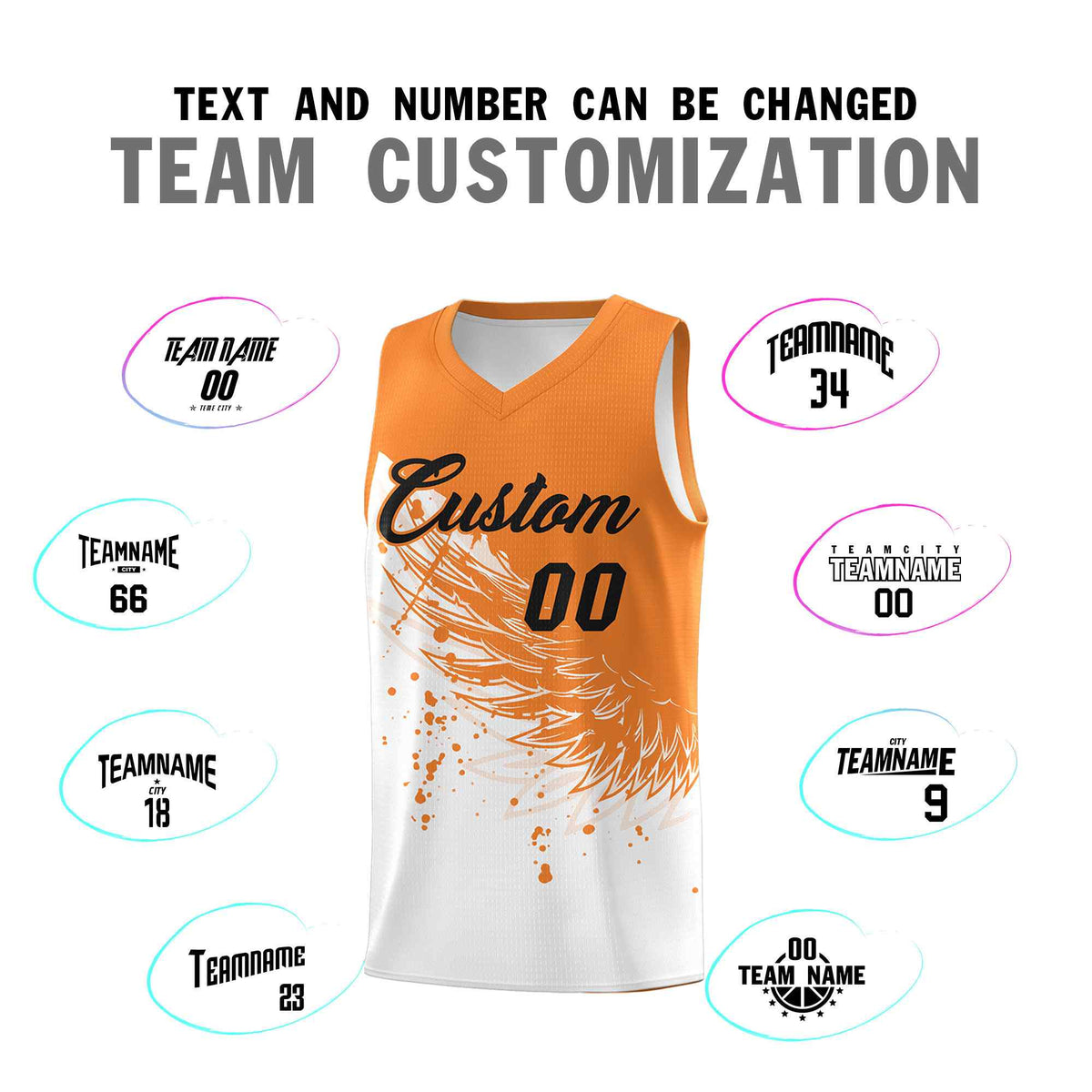 Custom White Gold Orange Wing Pattern Sports Uniform Basketball Jersey| KXKSHOP