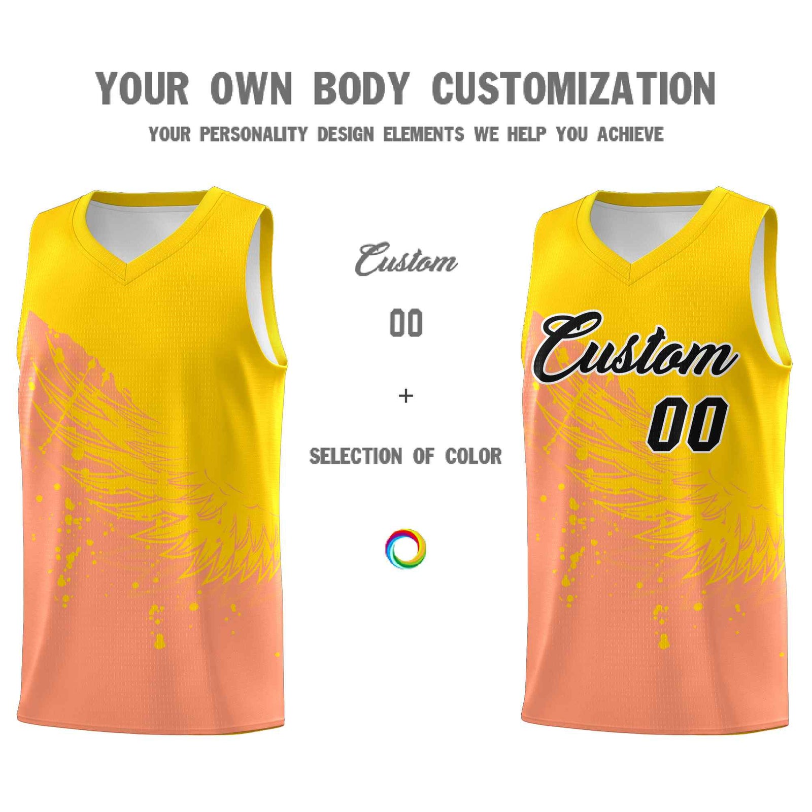 Custom Light Orange Gold Wing Pattern Sports Uniform Basketball Jersey| KXKSHOP