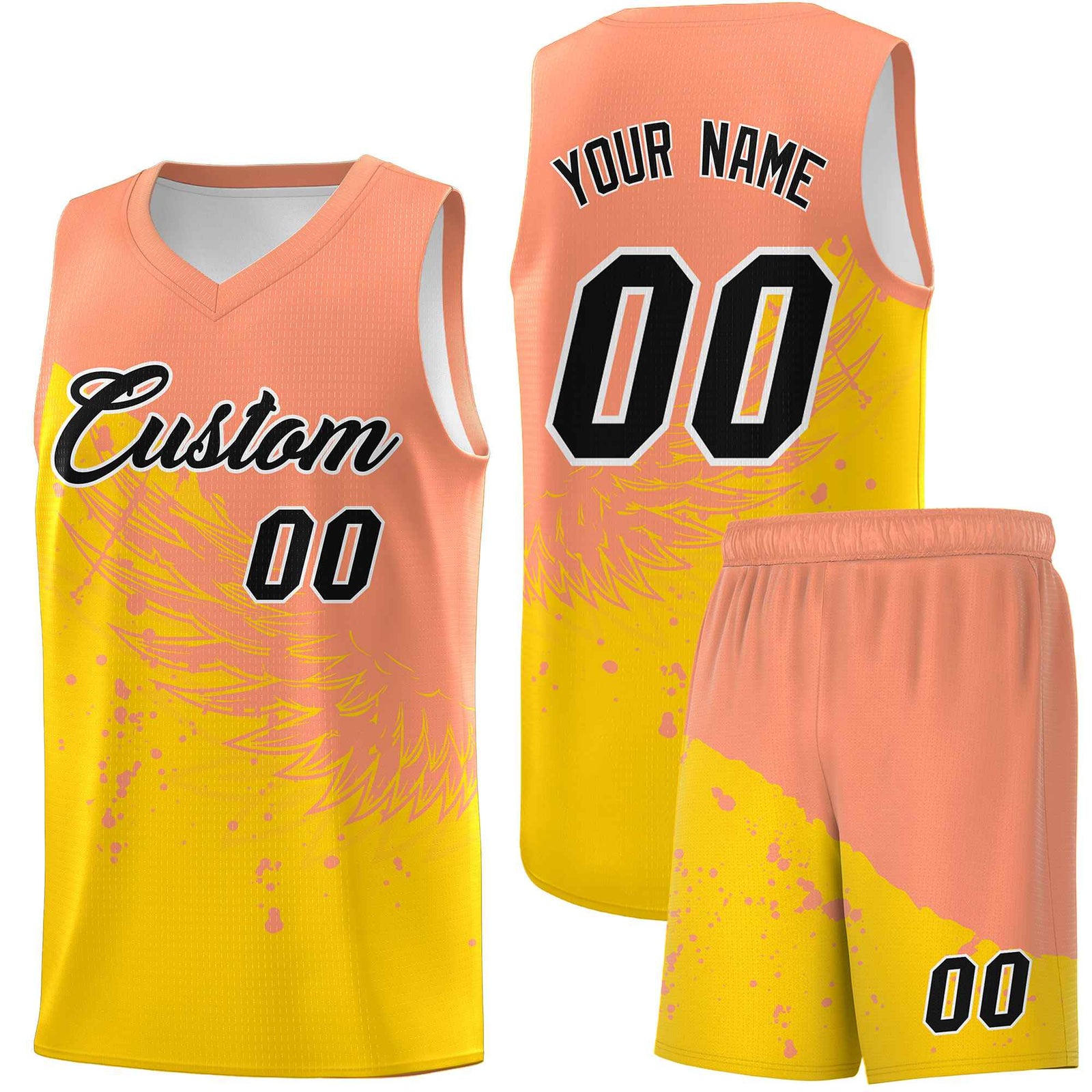 Custom Gold Light Orange Wing Pattern Sports Uniform Basketball Jersey| KXKSHOP