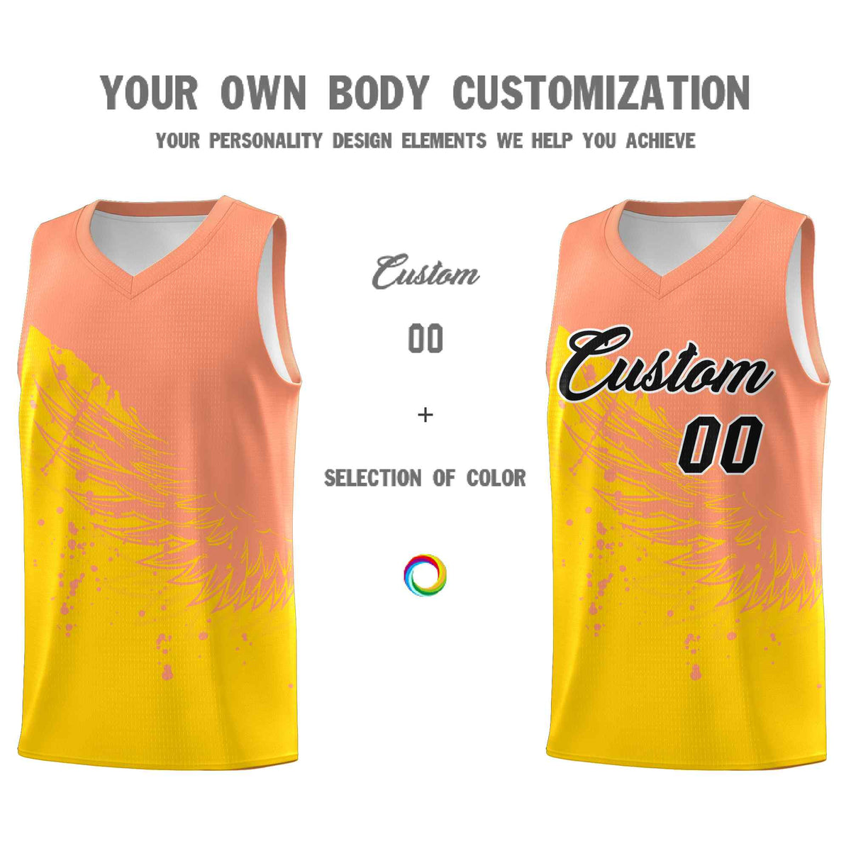 Custom Gold Light Orange Wing Pattern Sports Uniform Basketball Jersey| KXKSHOP