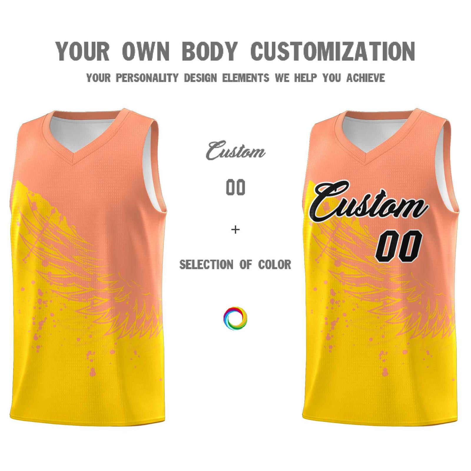 Custom Gold Light Orange Wing Pattern Sports Uniform Basketball Jersey| KXKSHOP