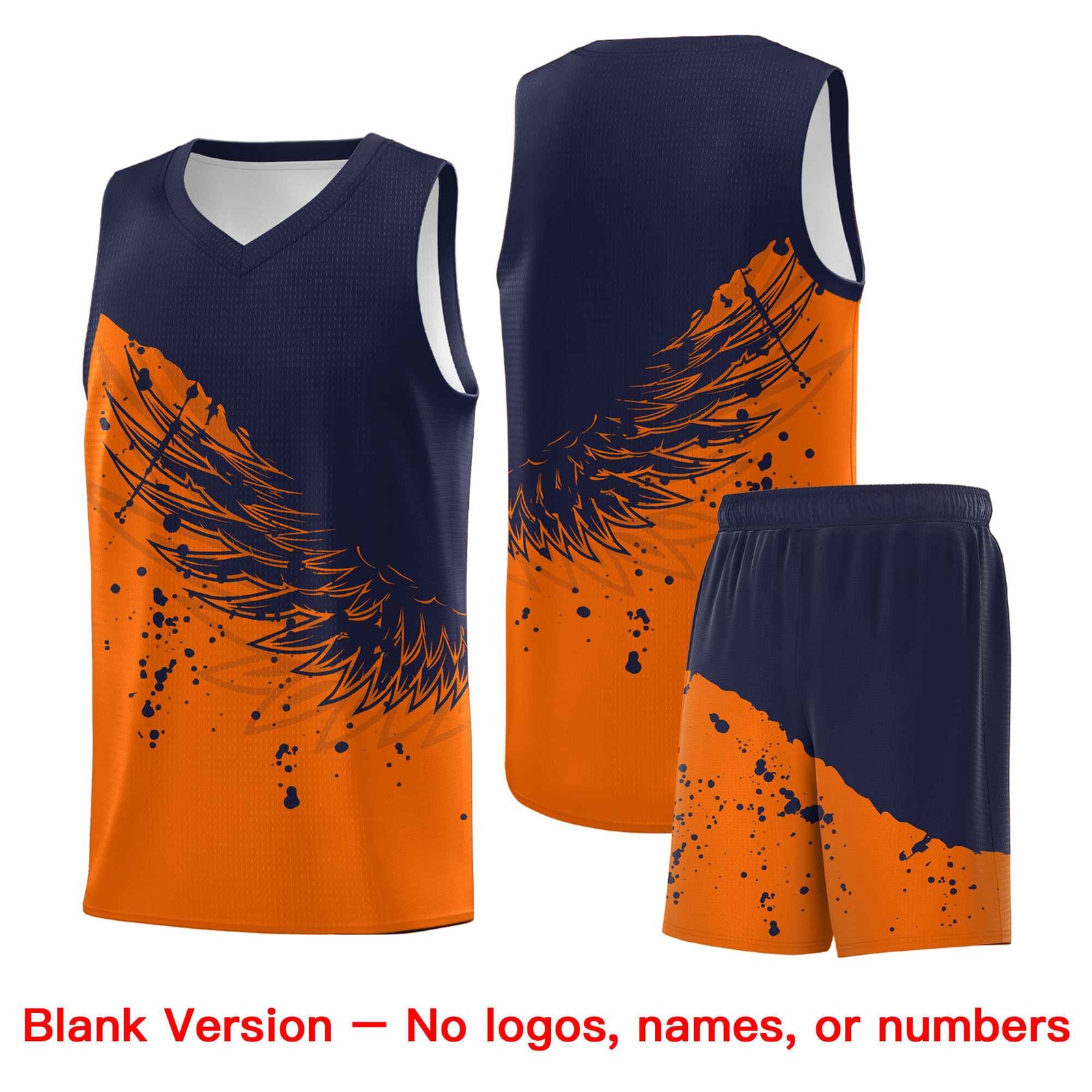 Custom Orange Navy Wing Pattern Sports Uniform Basketball Jersey| KXKSHOP
