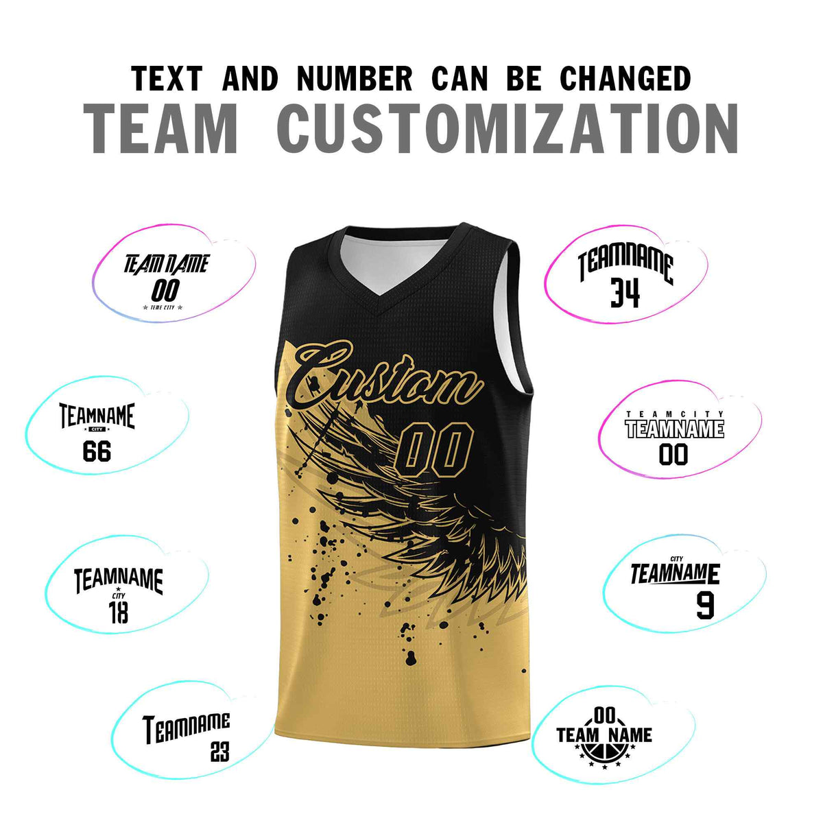 Custom Old Gold Black Wing Pattern Sports Uniform Basketball Jersey| KXKSHOP