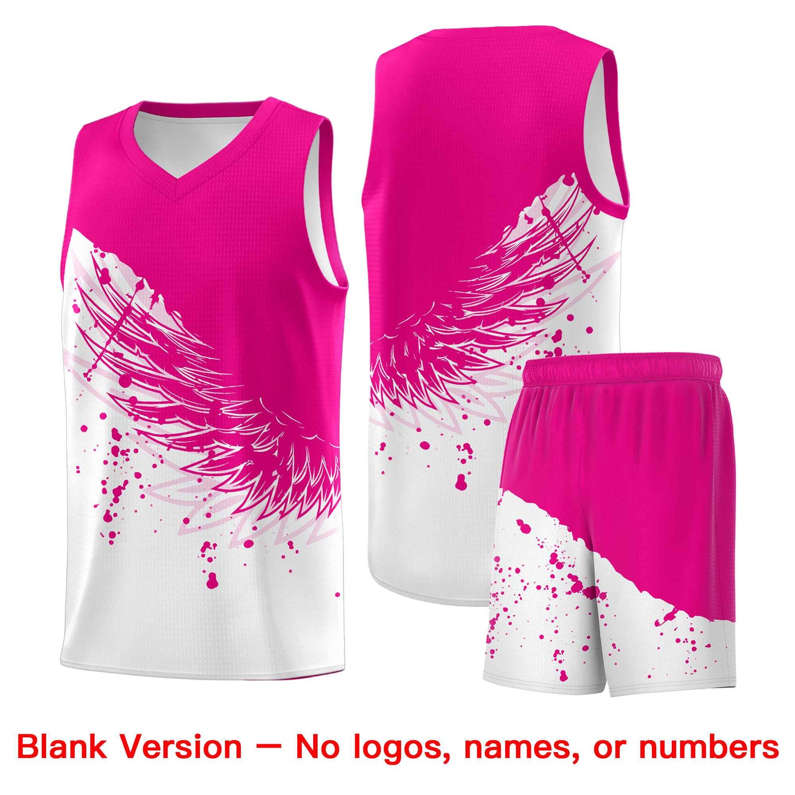 Custom White Pink Wing Pattern Sports Uniform Basketball Jersey| KXKSHOP