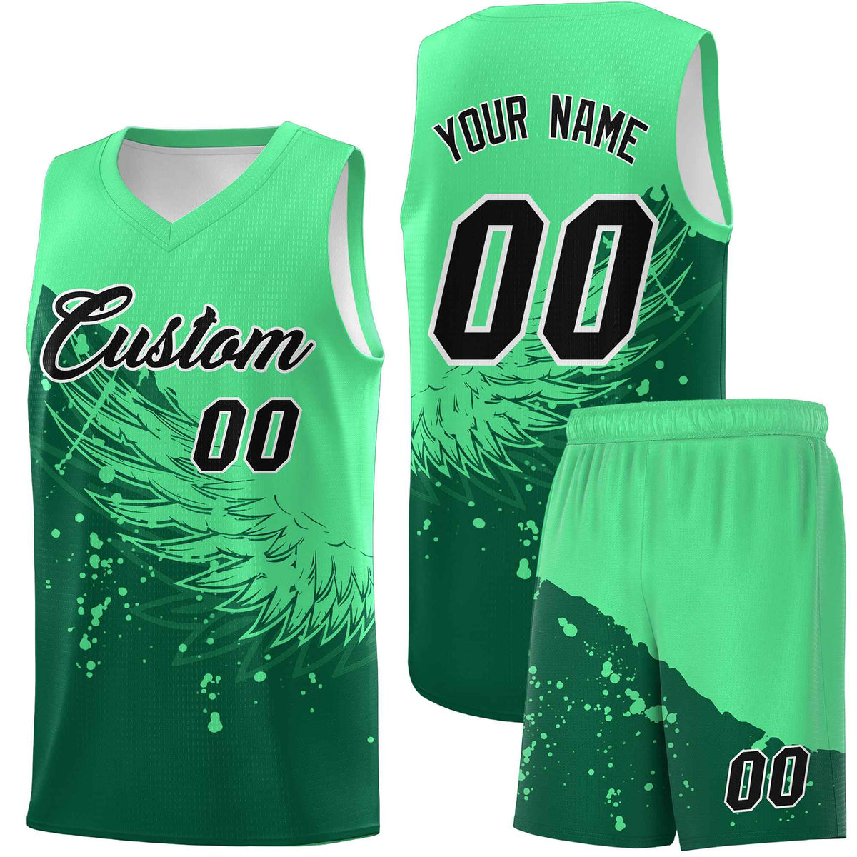 Custom Kelly Green Green Wing Pattern Sports Uniform Basketball Jersey| KXKSHOP