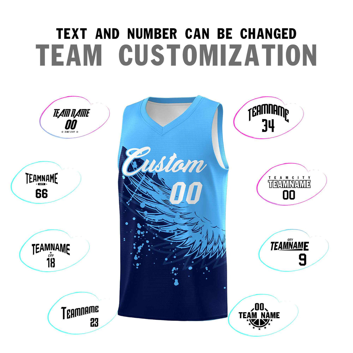 Custom Navy Powder Blue Wing Pattern Sports Uniform Basketball Jersey| KXKSHOP