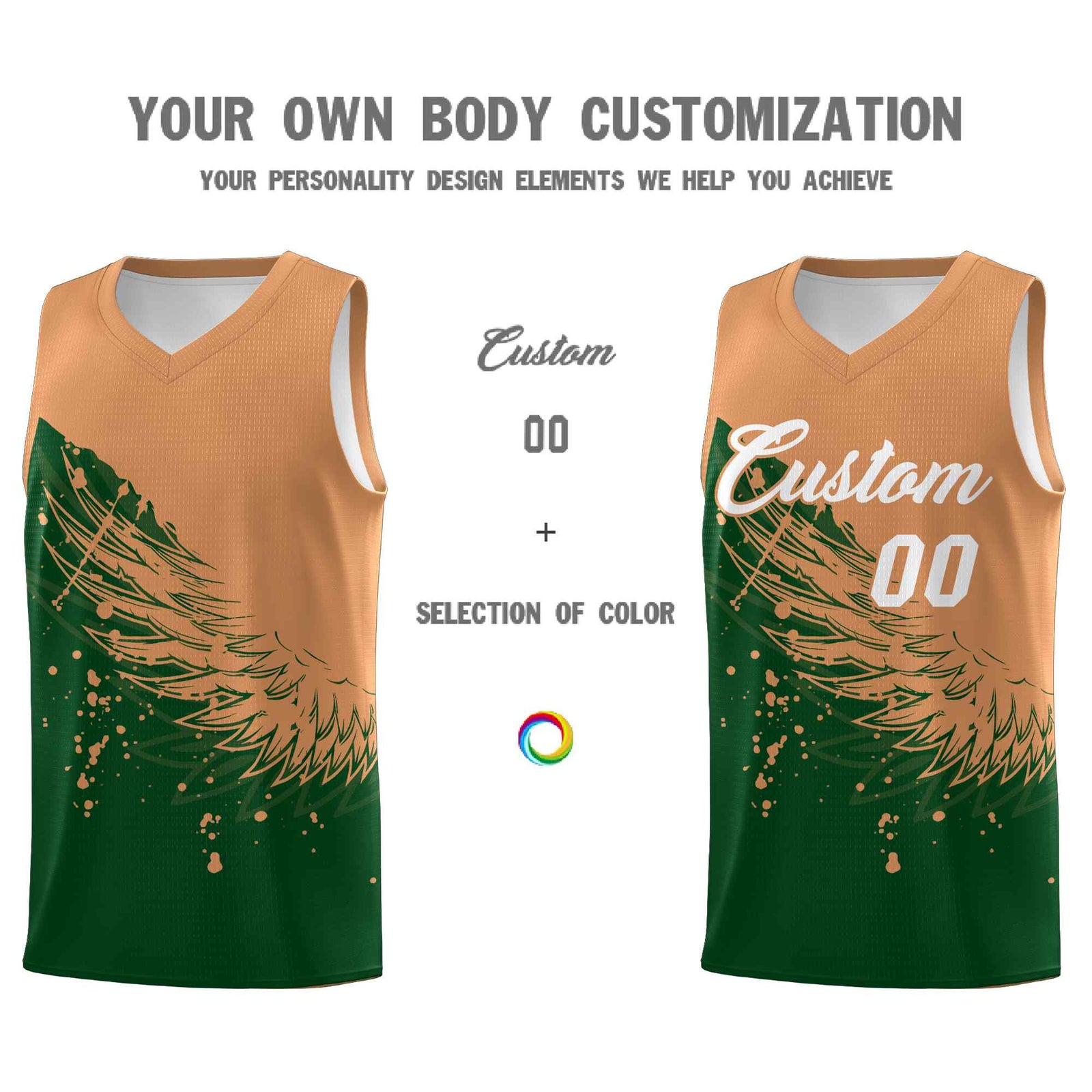 Custom Green Buckskin Brown Wing Pattern Sports Uniform Basketball Jersey| KXKSHOP