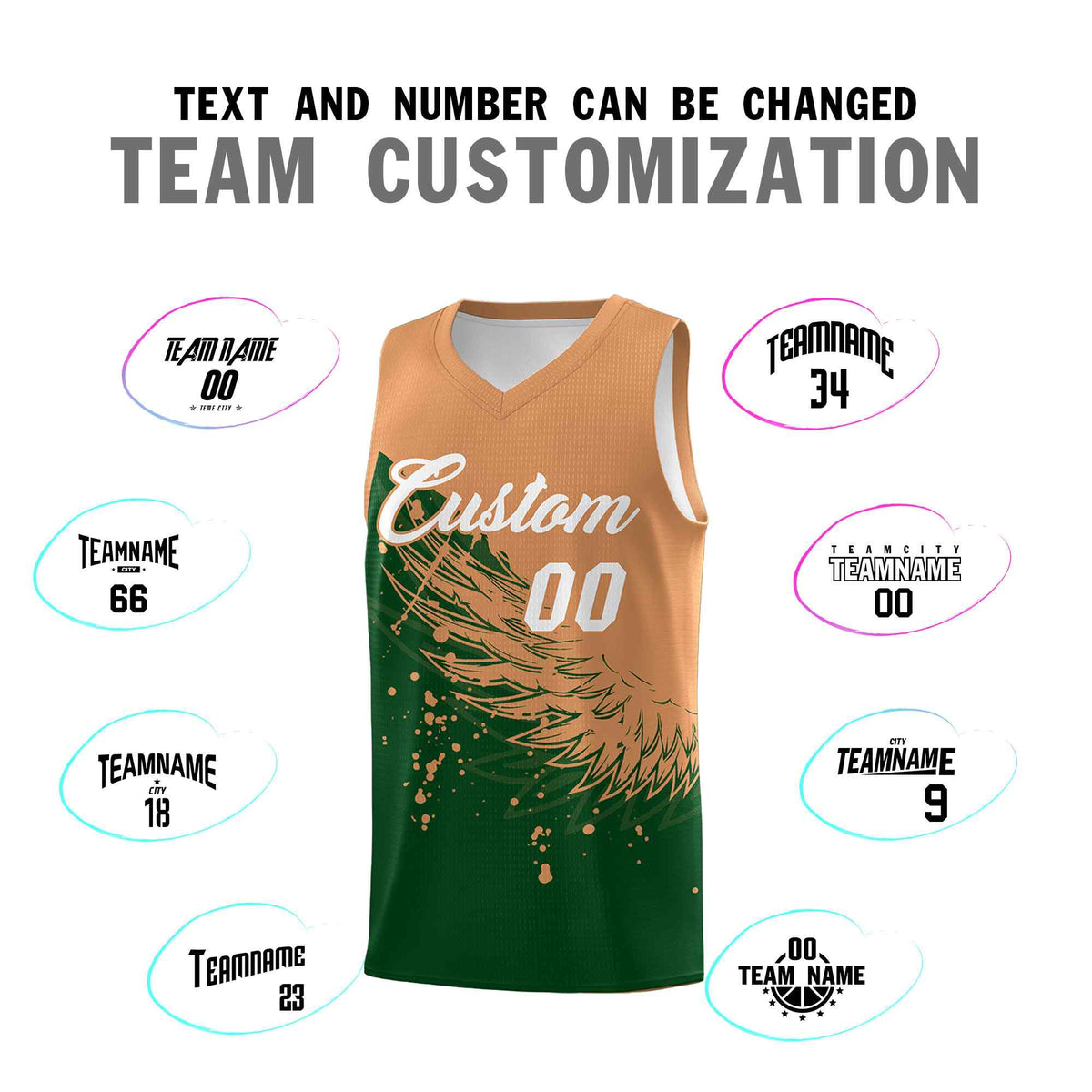 Custom Green Buckskin Brown Wing Pattern Sports Uniform Basketball Jersey| KXKSHOP