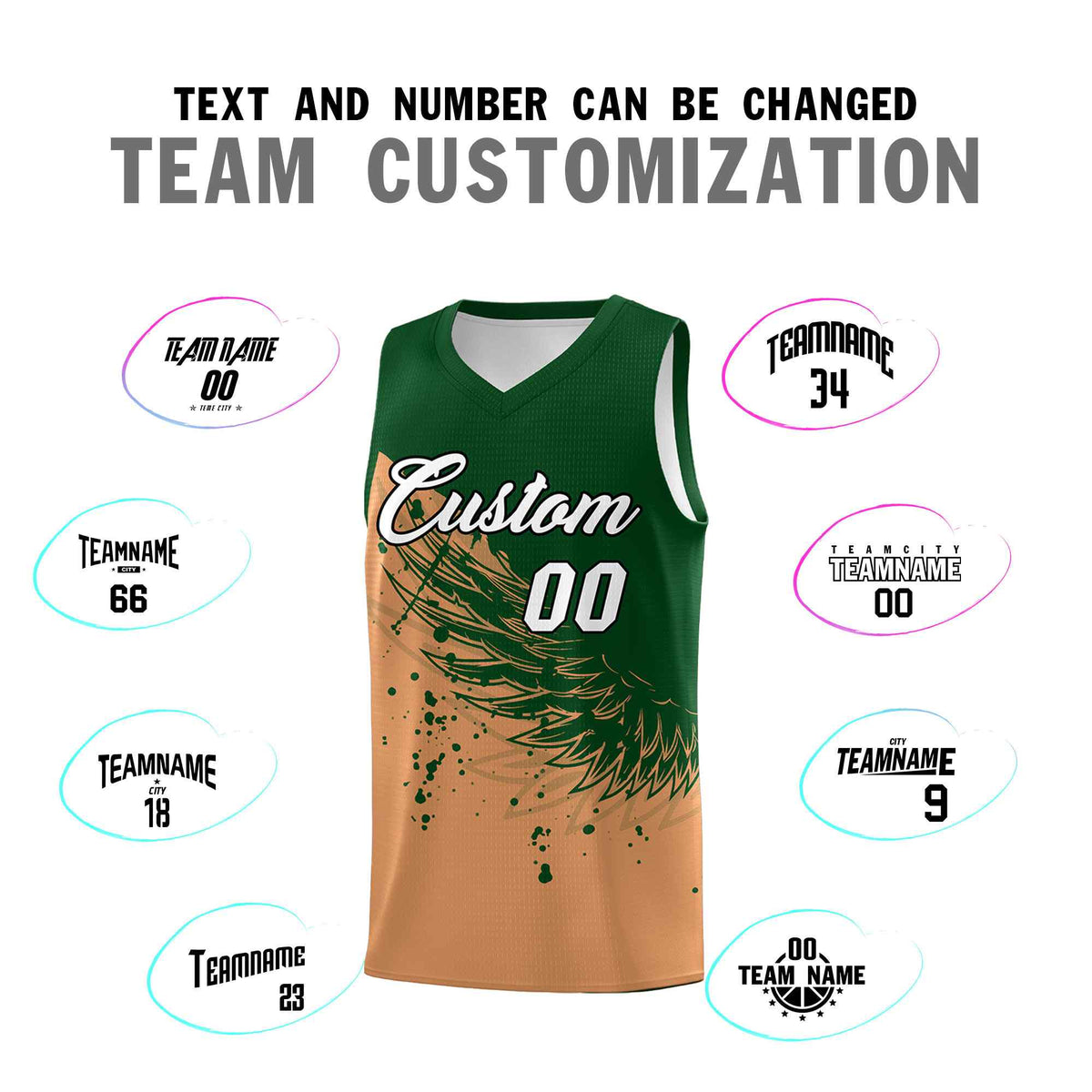 Custom Buckskin Brown Green Wing Pattern Sports Uniform Basketball Jersey| KXKSHOP