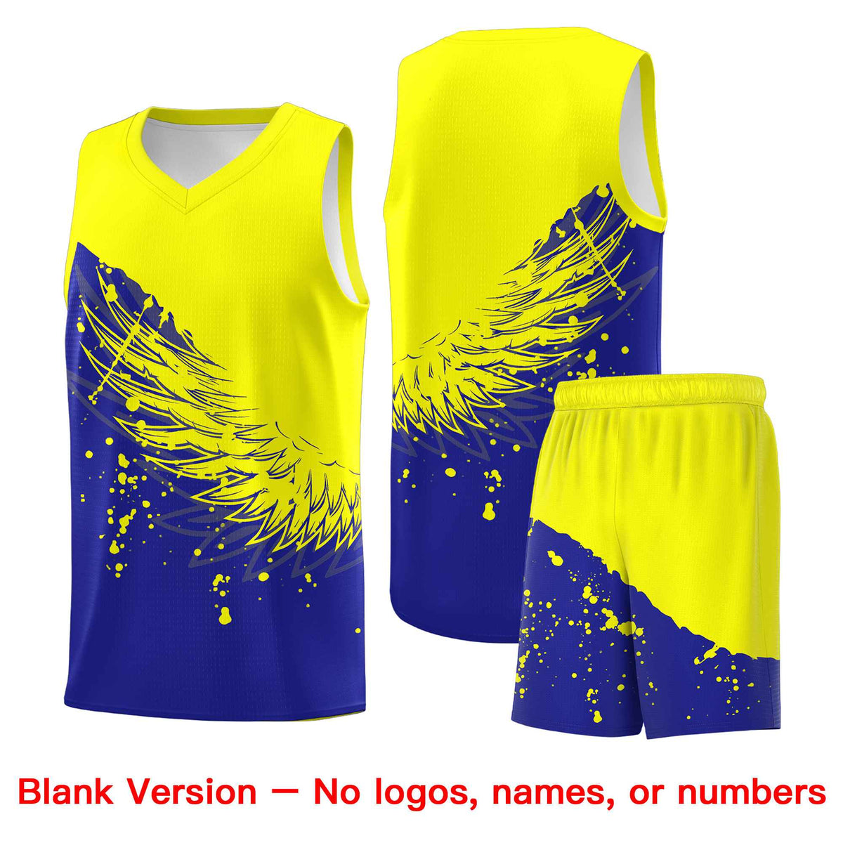 Custom Royal Fluorescent Yellow Wing Pattern Sports Uniform Basketball Jersey| KXKSHOP