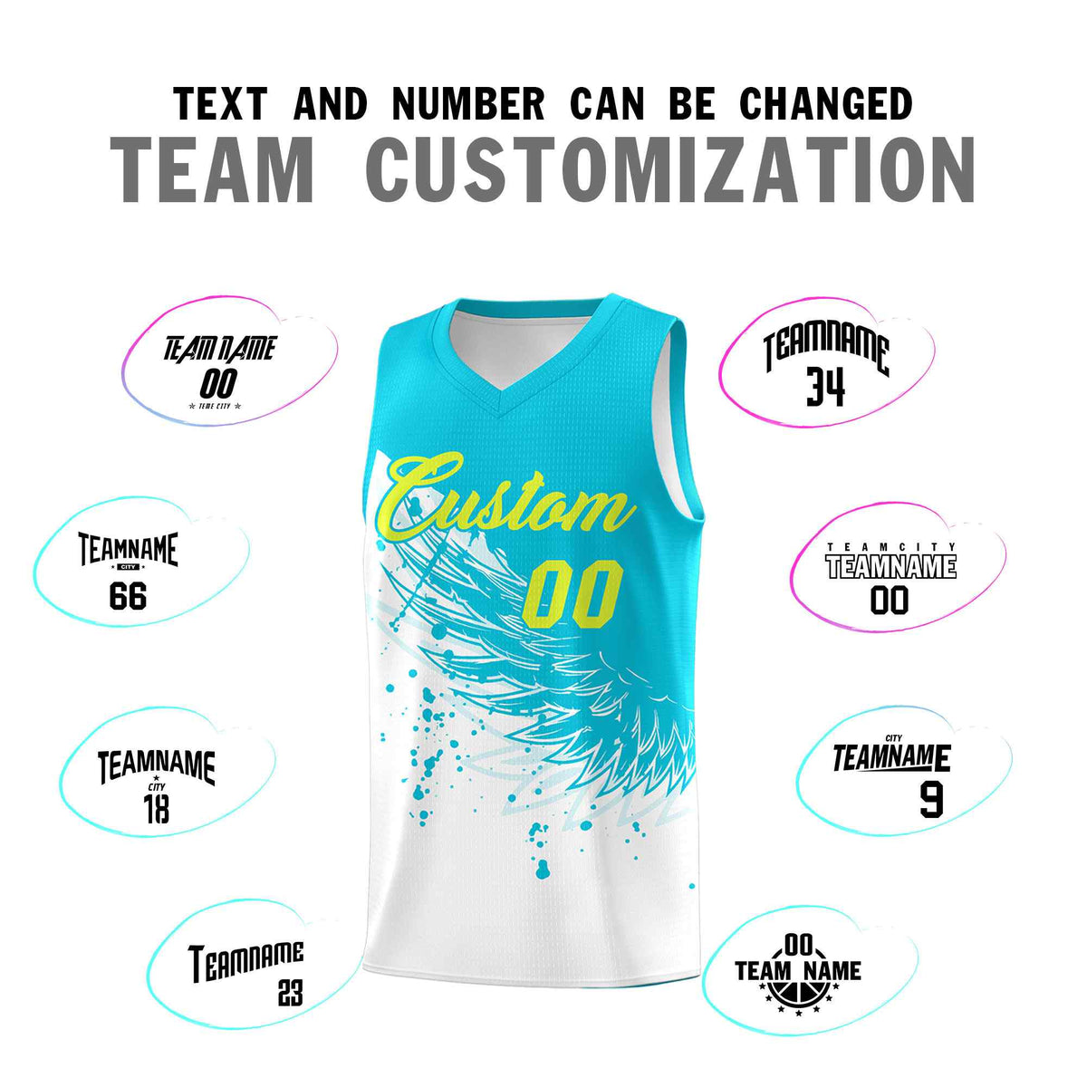 Custom White Sky Blue Wing Pattern Sports Uniform Basketball Jersey| KXKSHOP