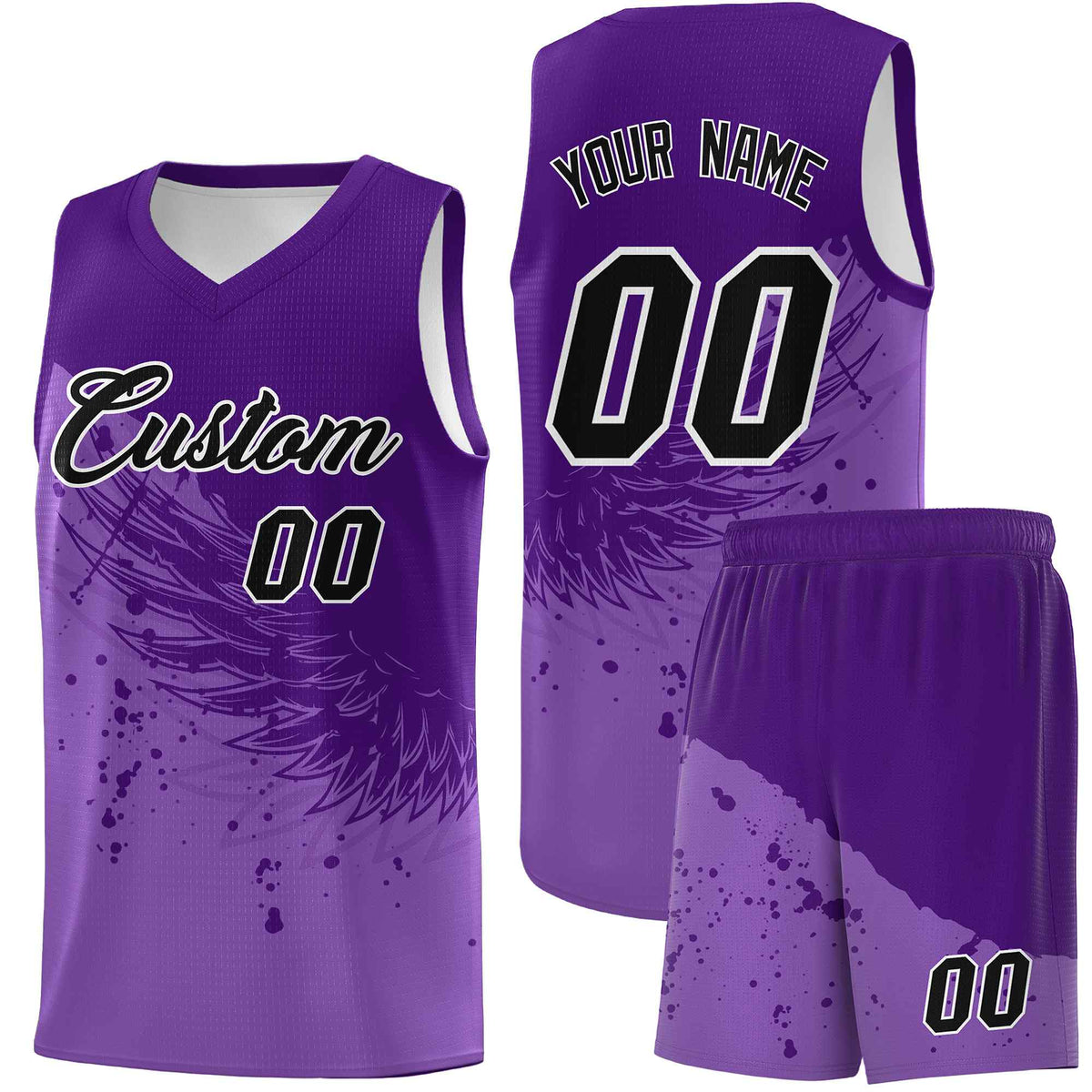 Custom Light Purple Purple Wing Pattern Sports Uniform Basketball Jersey| KXKSHOP