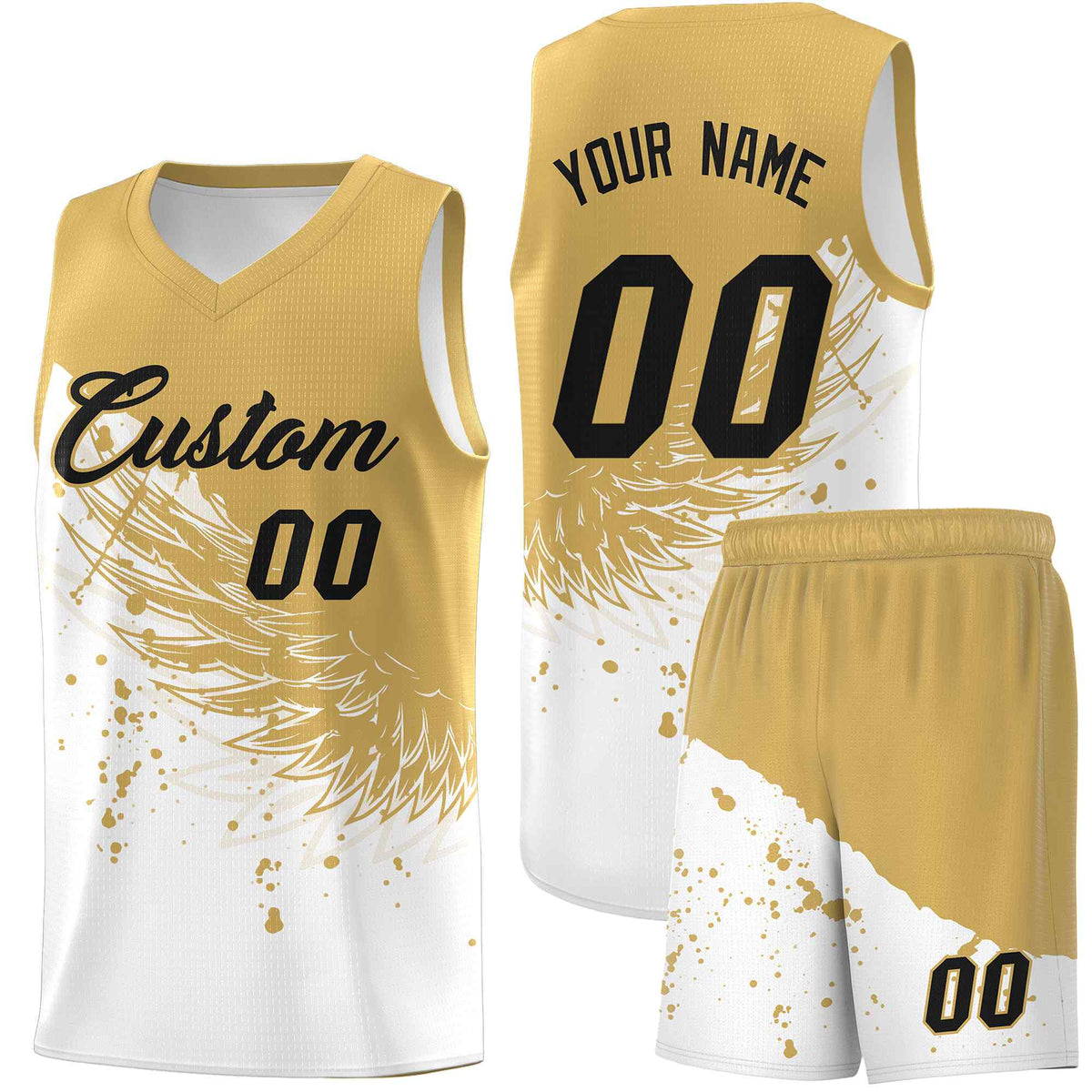 Custom White Old Gold Wing Pattern Sports Uniform Basketball Jersey| KXKSHOP