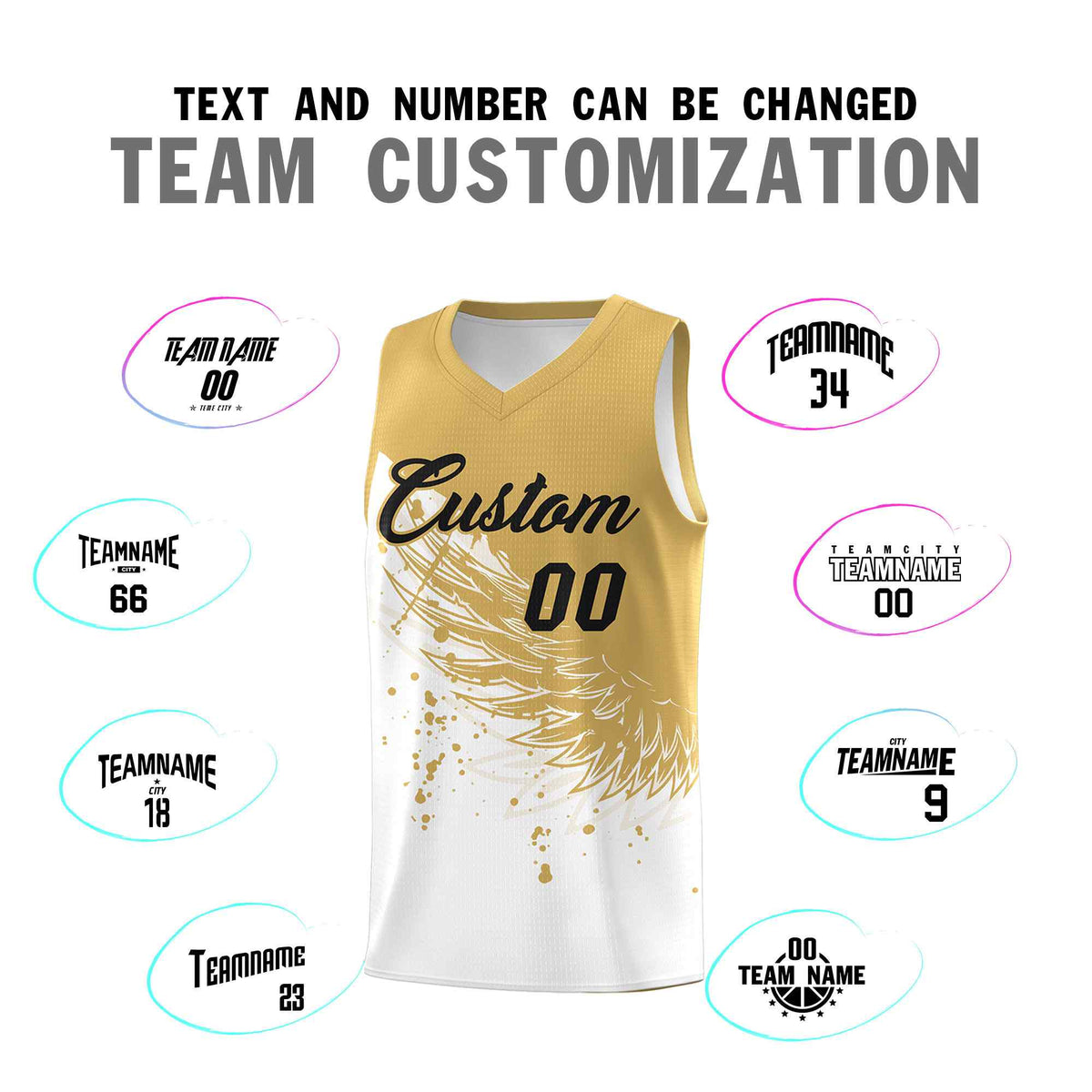 Custom White Old Gold Wing Pattern Sports Uniform Basketball Jersey| KXKSHOP