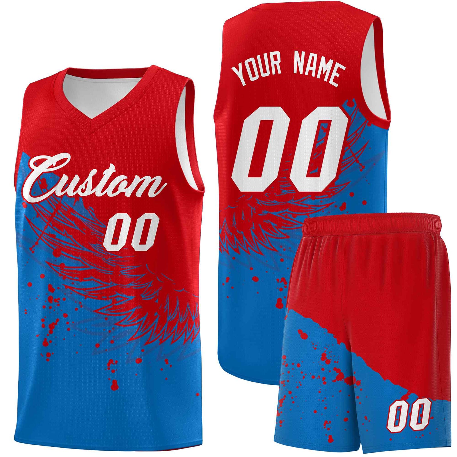 Custom Royal Red Wing Pattern Sports Uniform Basketball Jersey| KXKSHOP
