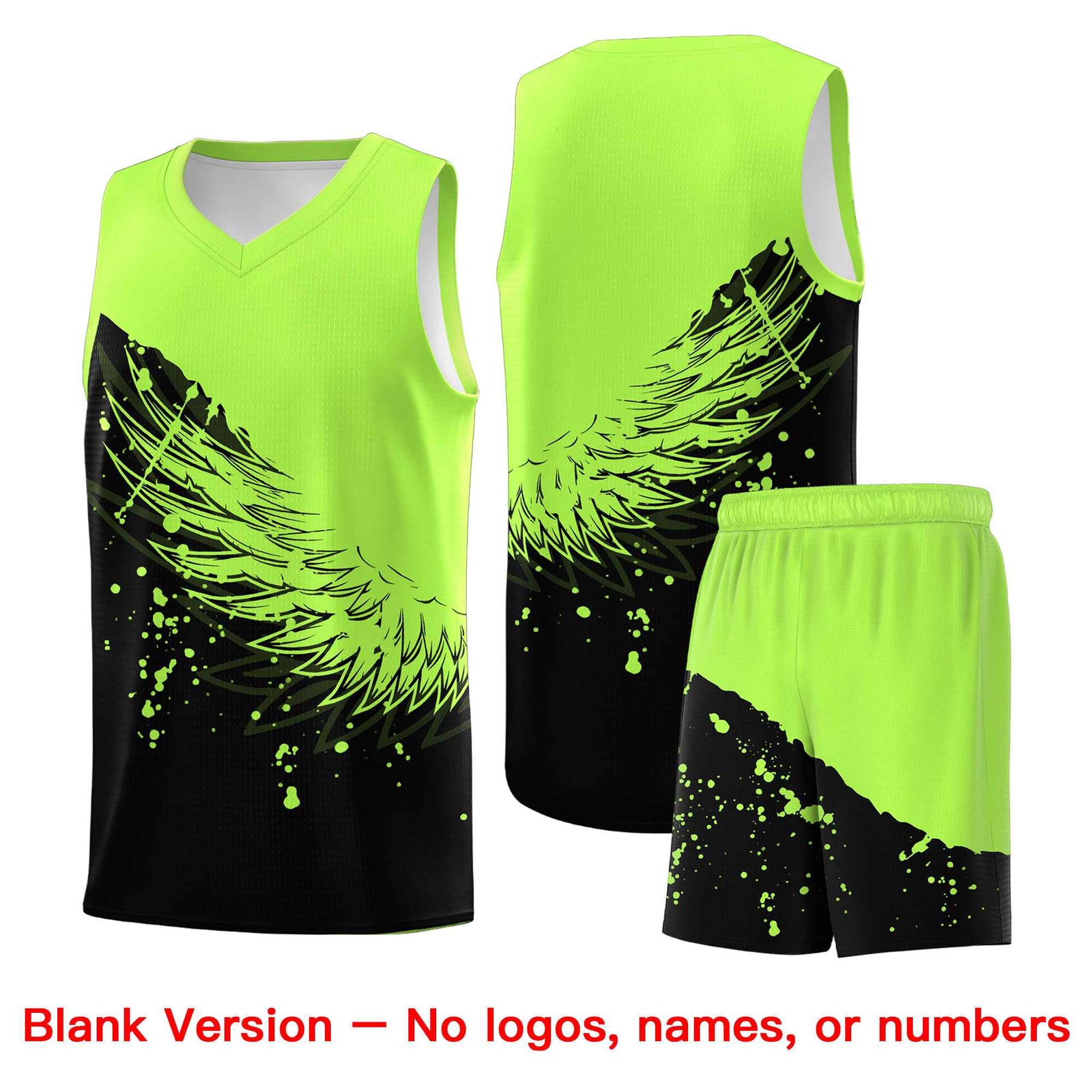 Custom Black Fluorescent Green Wing Pattern Sports Uniform Basketball Jersey| KXKSHOP