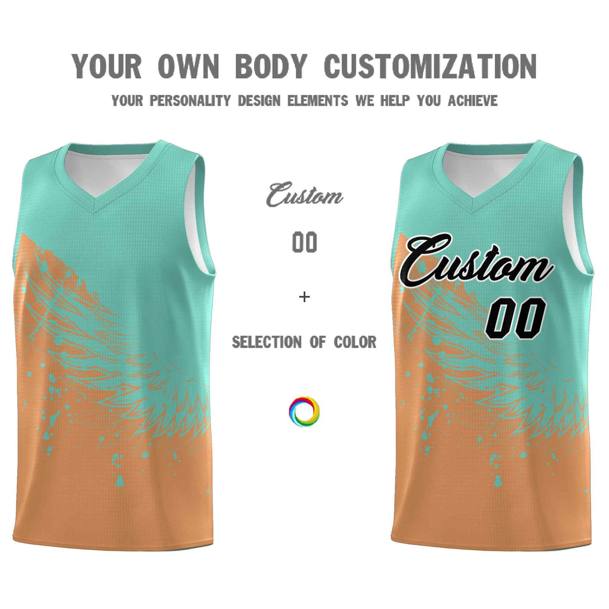 Custom Buckskin Brown Bright Green Wing Pattern Sports Uniform Basketball Jersey| KXKSHOP