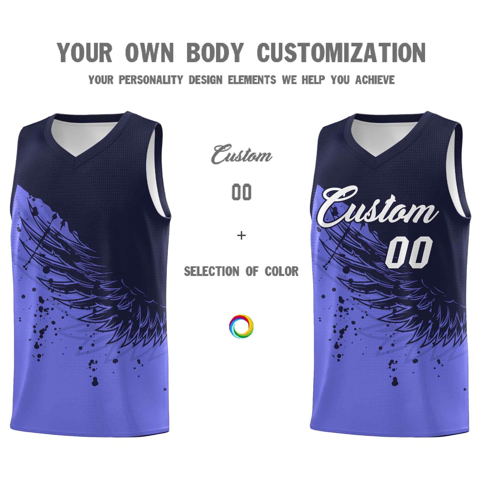 Custom Purple Navy Wing Pattern Sports Uniform Basketball Jersey| KXKSHOP