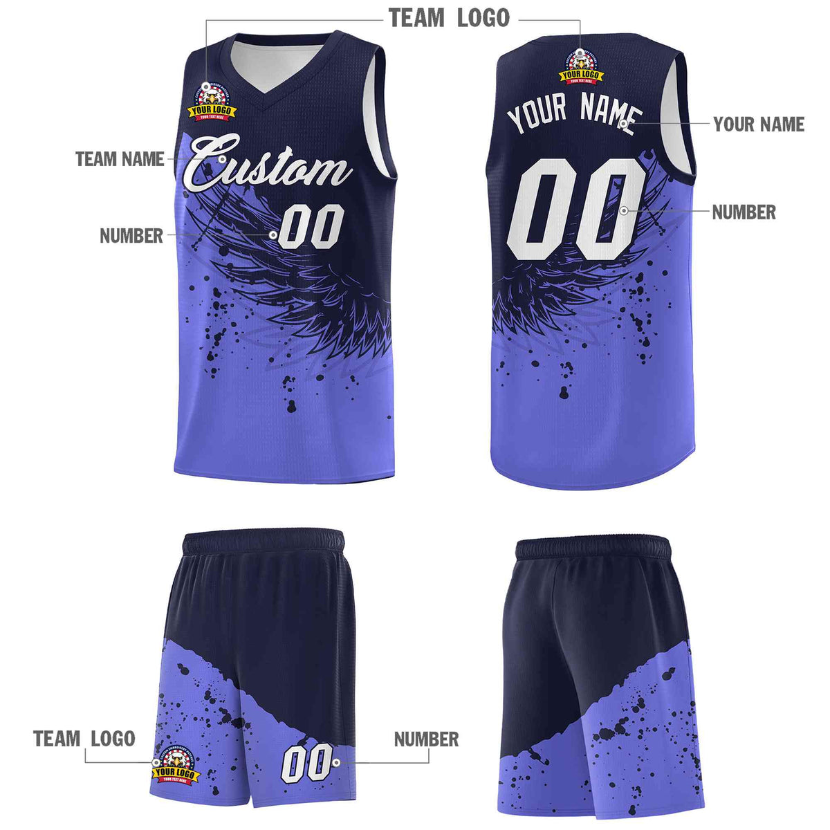 Custom Purple Navy Wing Pattern Sports Uniform Basketball Jersey| KXKSHOP