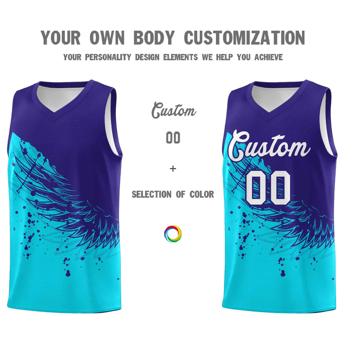 Custom Sky Blue Royal Wing Pattern Sports Uniform Basketball Jersey