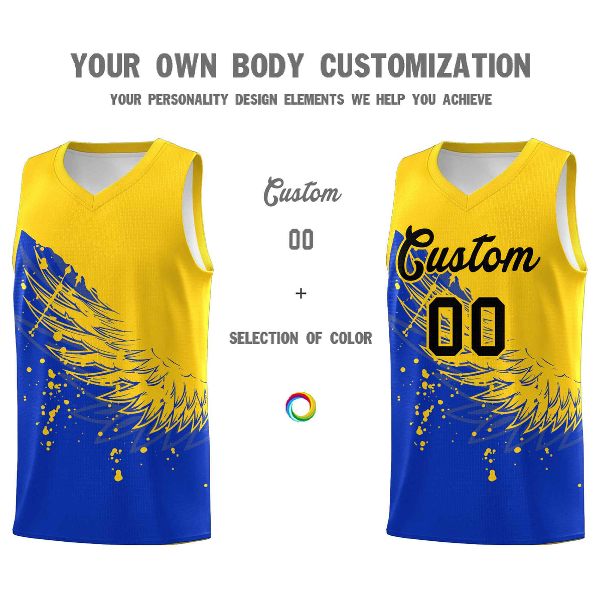 Custom Royal Gold Wing Pattern Sports Uniform Basketball Jersey