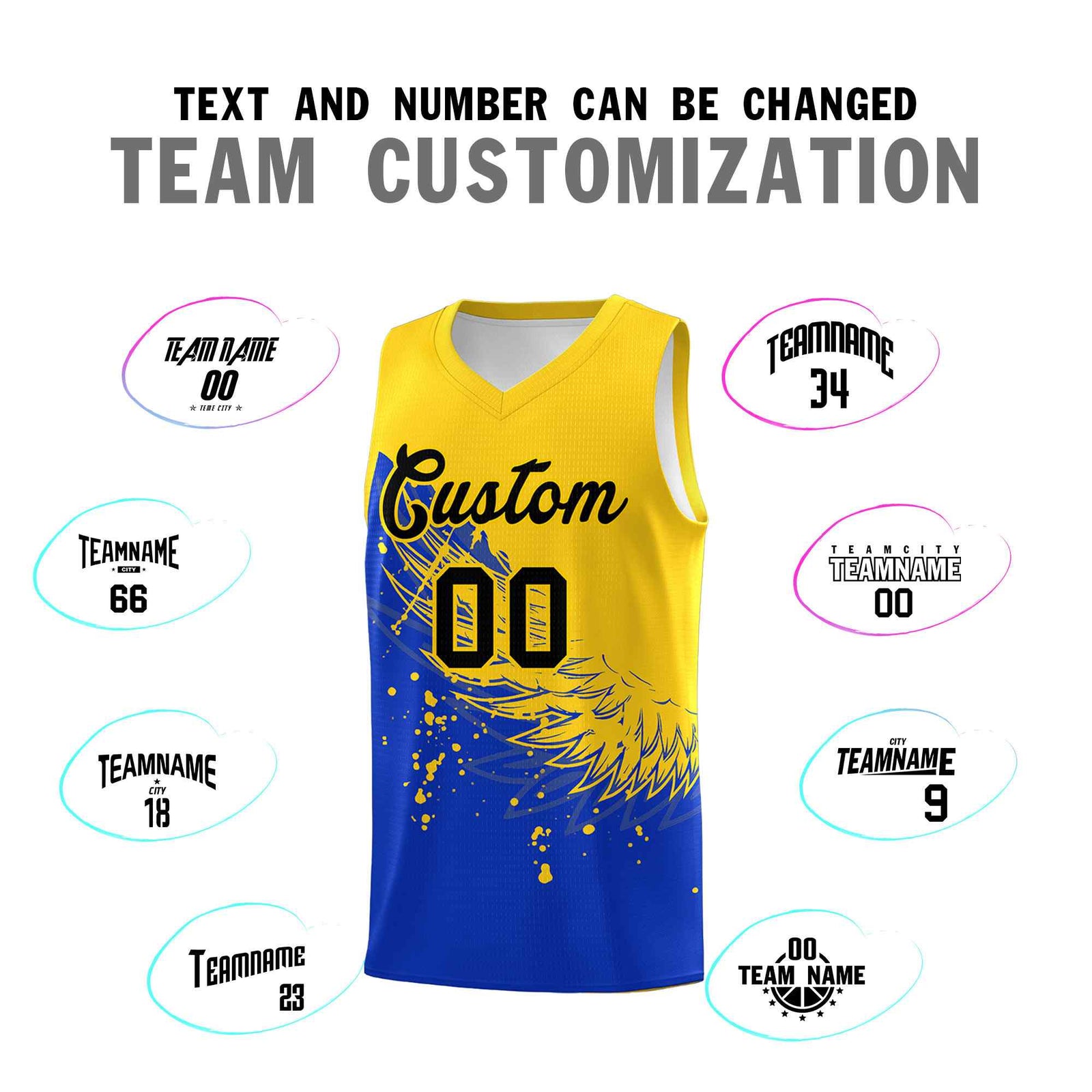 Custom Royal Gold Wing Pattern Sports Uniform Basketball Jersey