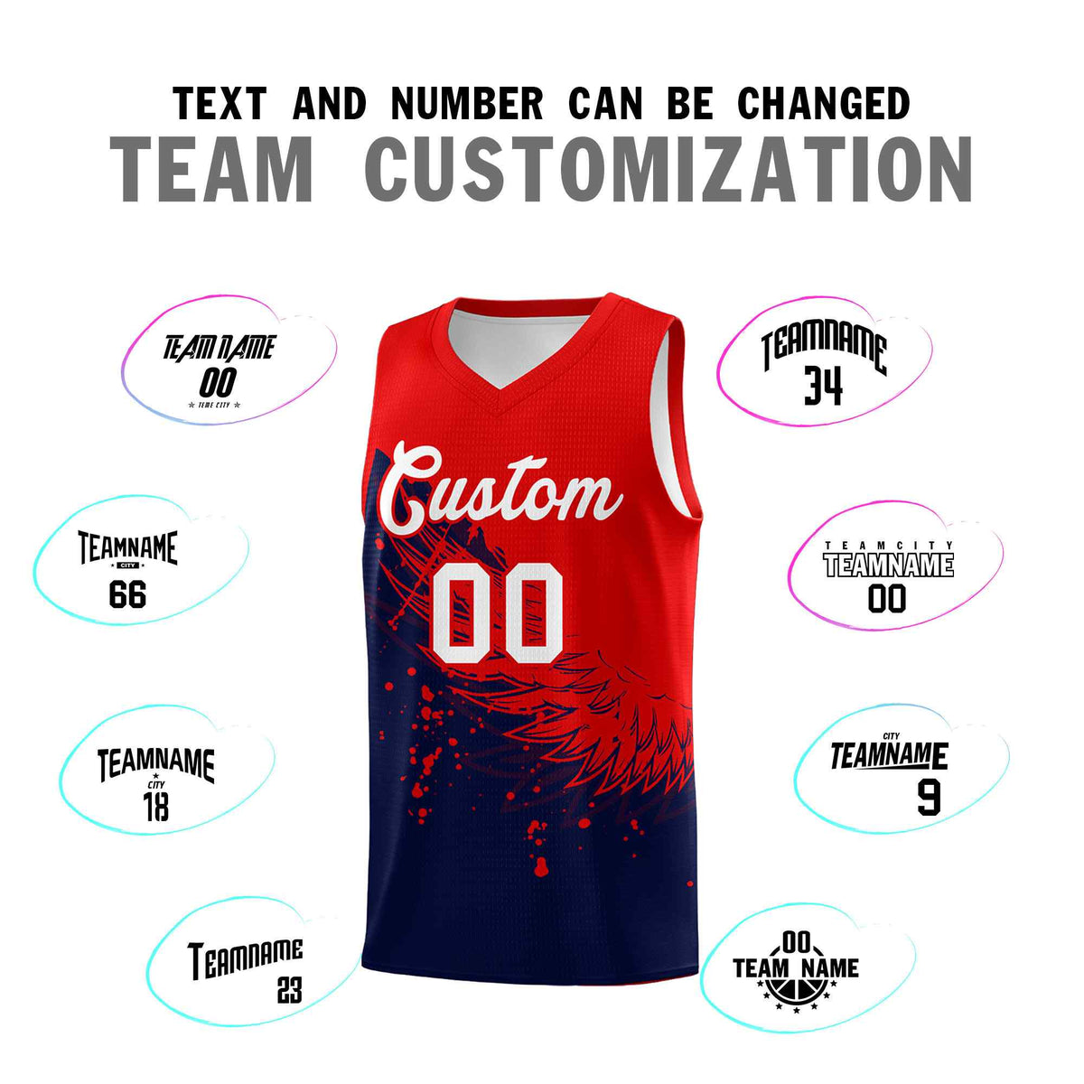 Custom Navy Red Wing Pattern Sports Uniform Basketball Jersey