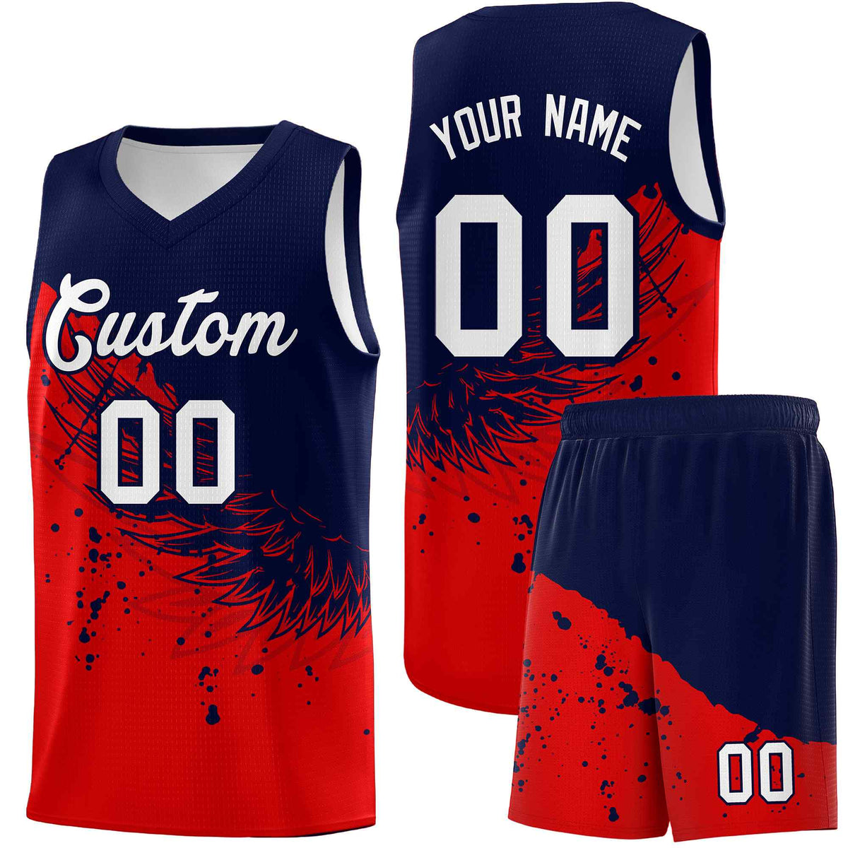 Custom Red Navy Wing Pattern Sports Uniform Basketball Jersey