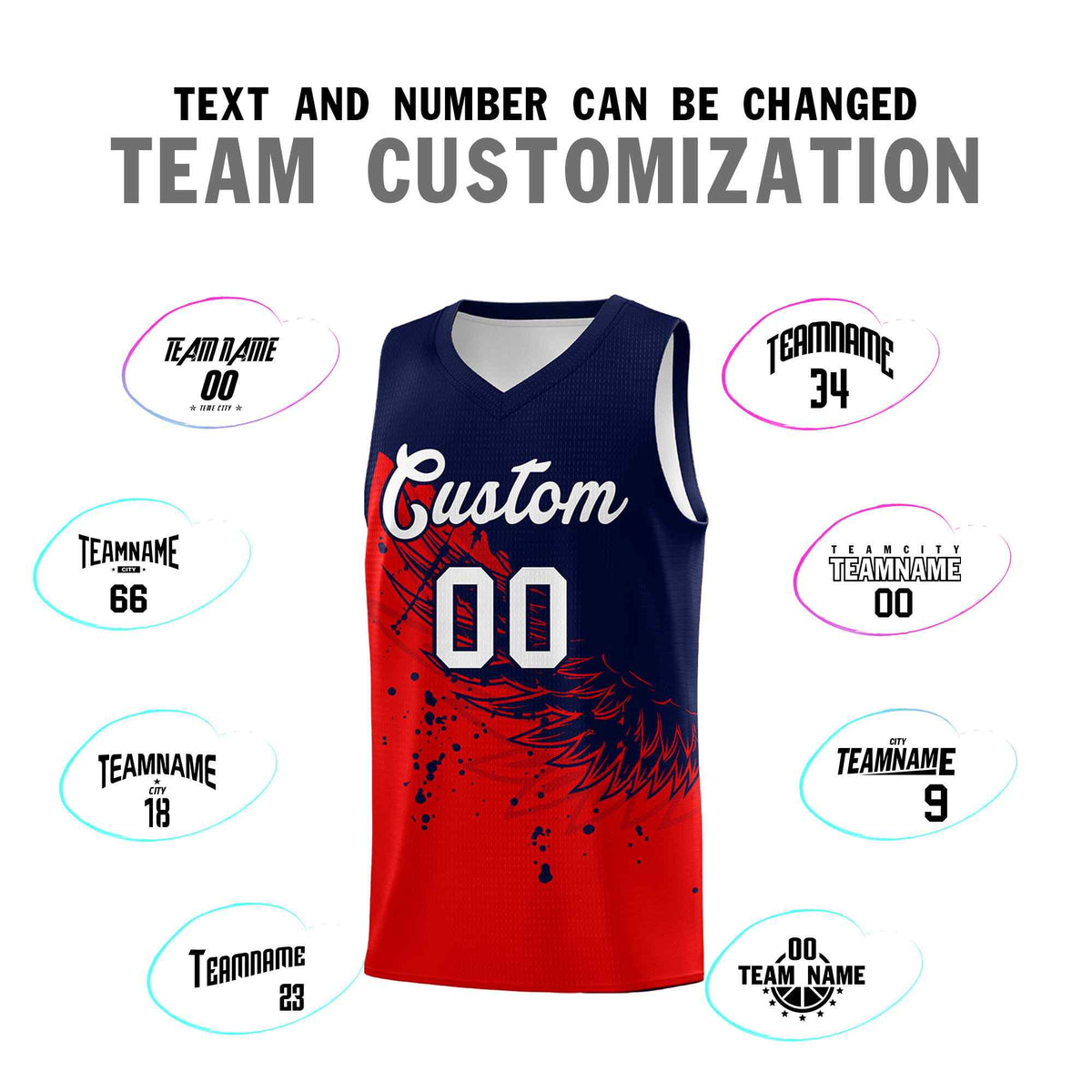 Custom Red Navy Wing Pattern Sports Uniform Basketball Jersey