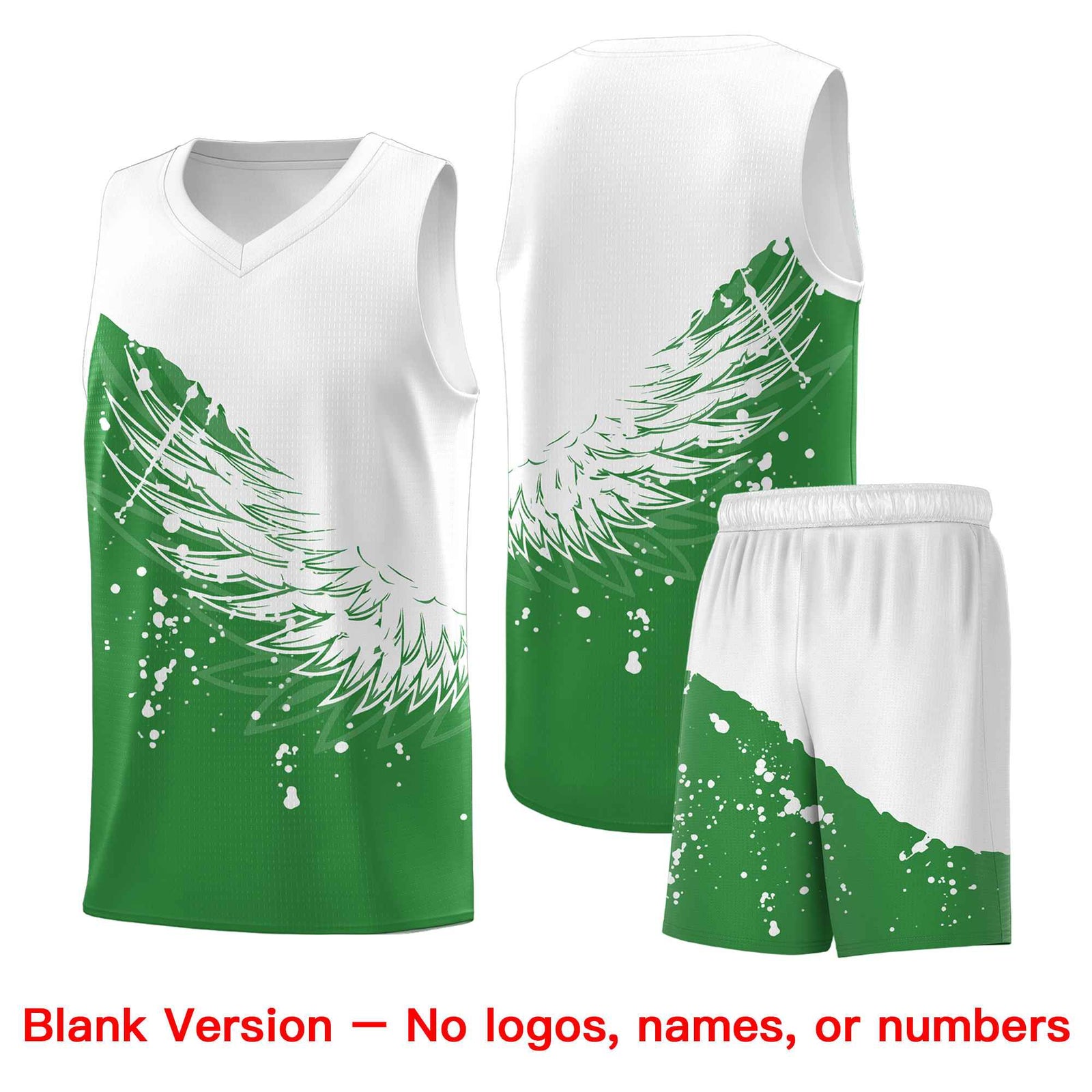 Custom Kelly Green White Wing Pattern Sports Uniform Basketball Jersey
