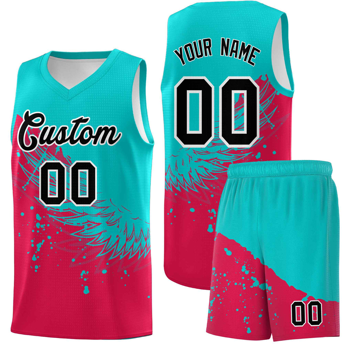 Custom Red Aqua Wing Pattern Sports Uniform Basketball Jersey