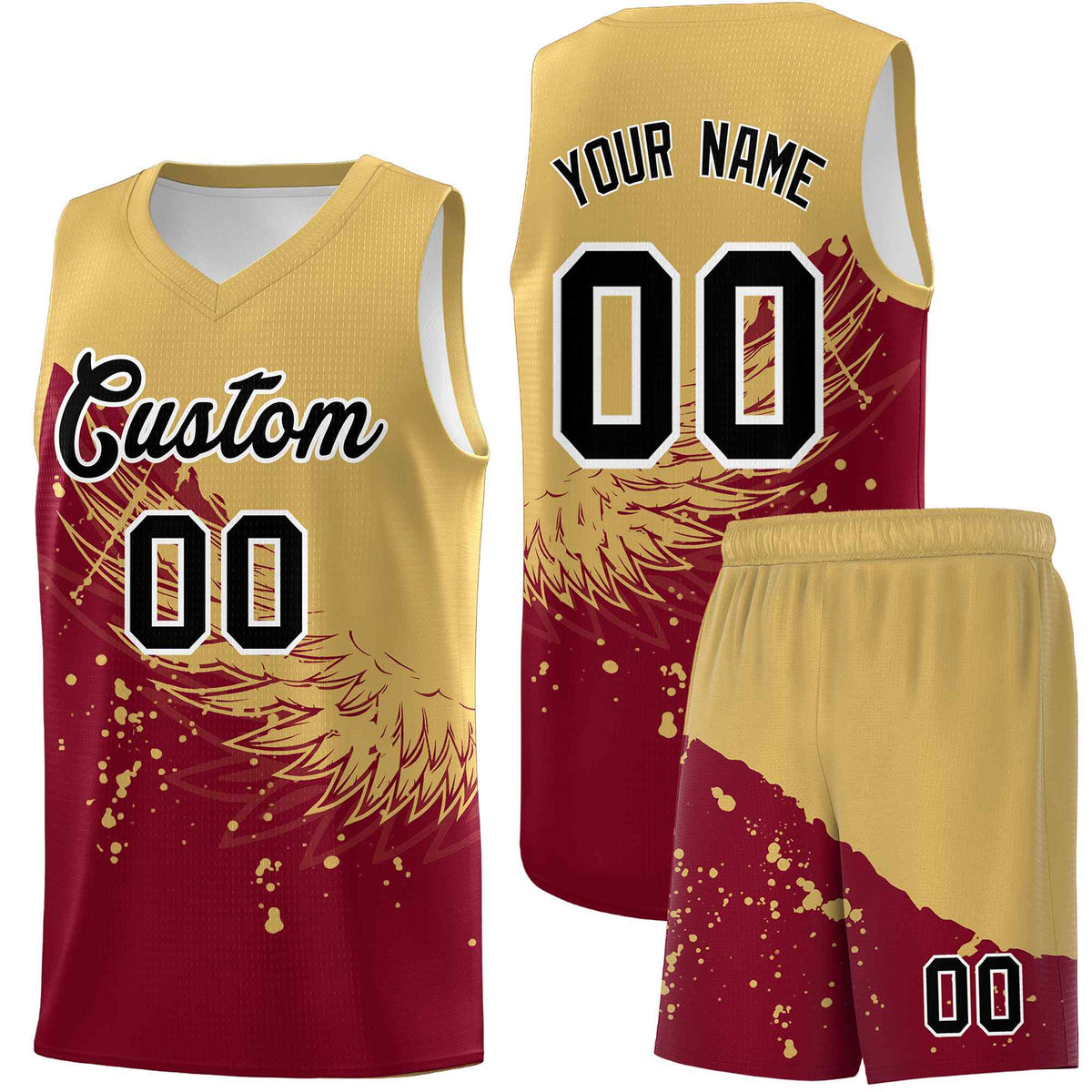 Custom Crimson Old Gold Wing Pattern Sports Uniform Basketball Jersey