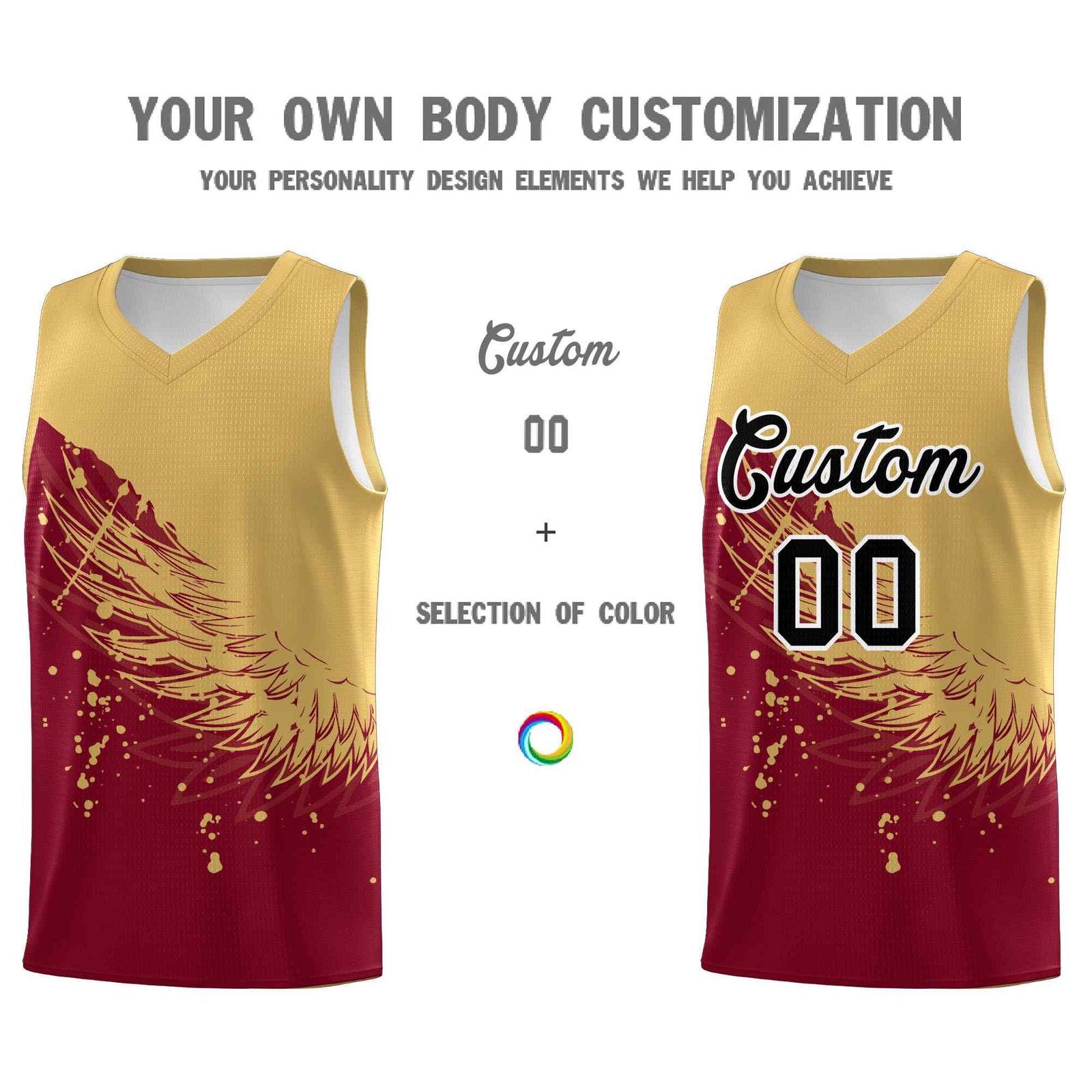 Custom Crimson Old Gold Wing Pattern Sports Uniform Basketball Jersey