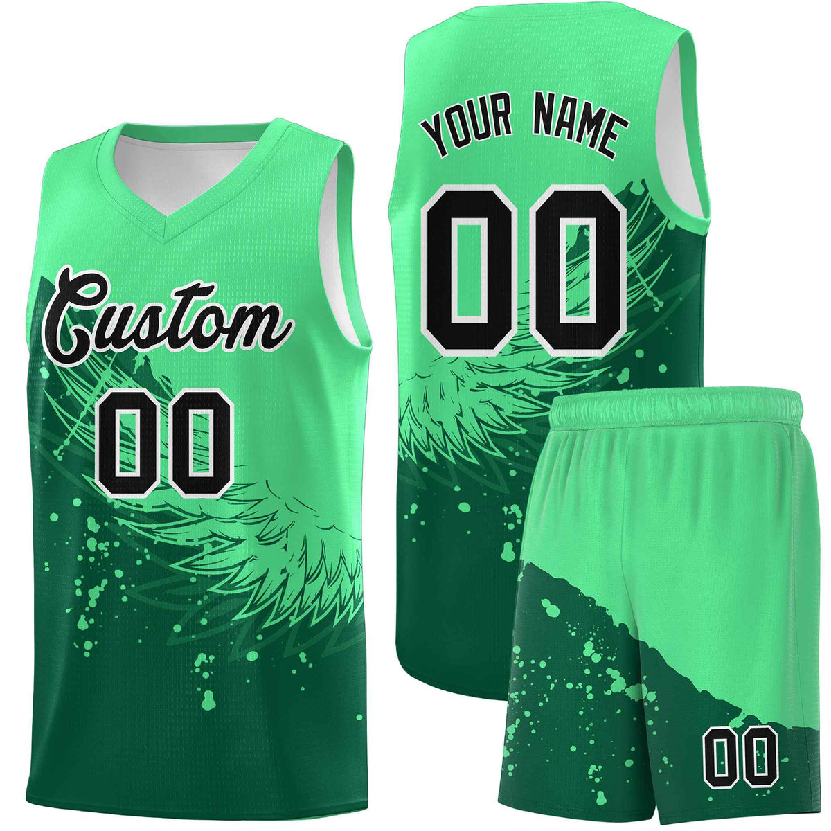 Custom Kelly Green Green Wing Pattern Sports Uniform Basketball Jersey