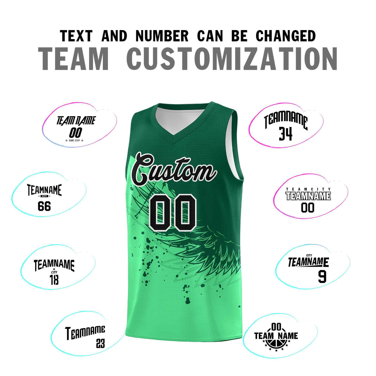 Custom Green Kelly Green Wing Pattern Sports Uniform Basketball Jersey