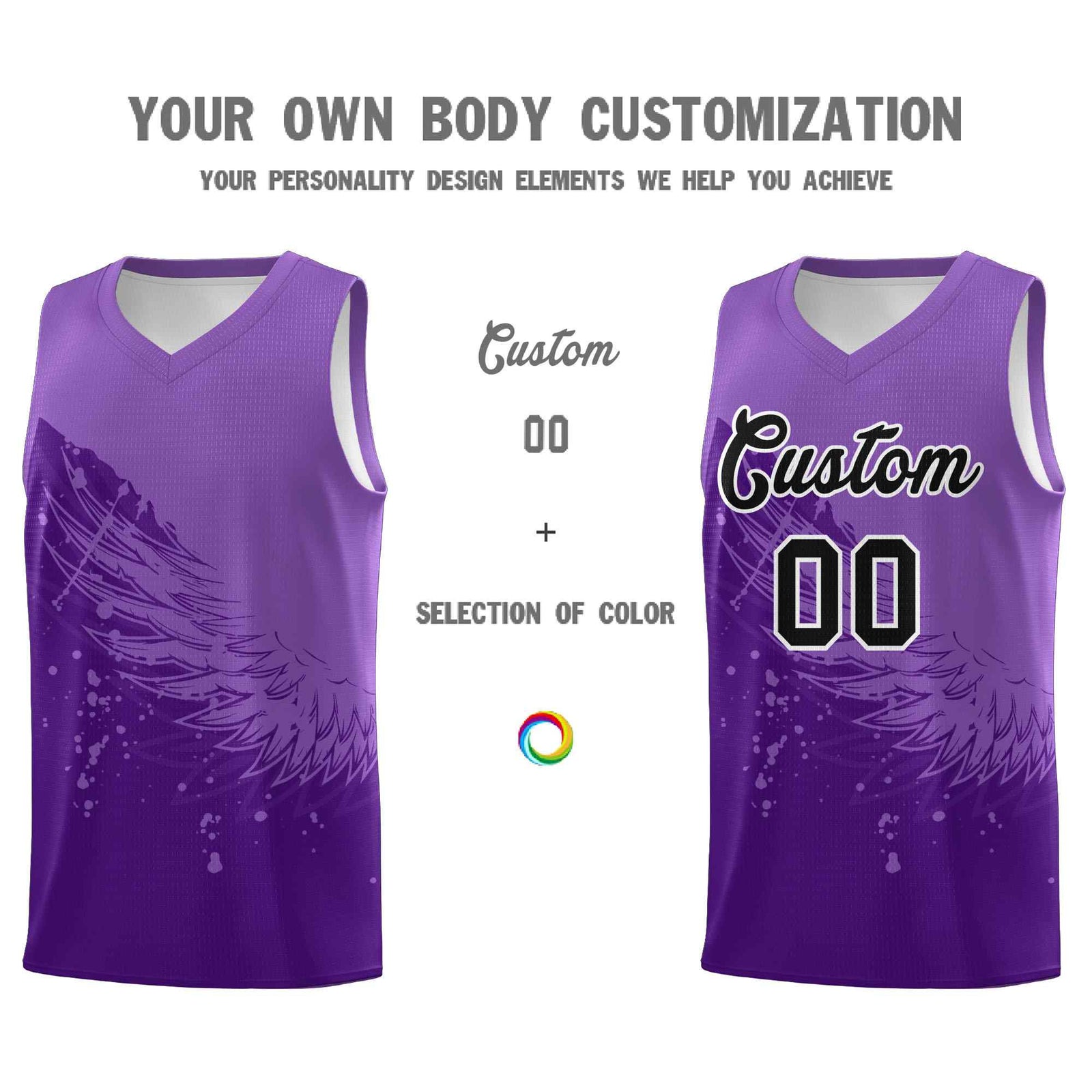Custom Purple Light Purple Wing Pattern Sports Uniform Basketball Jersey
