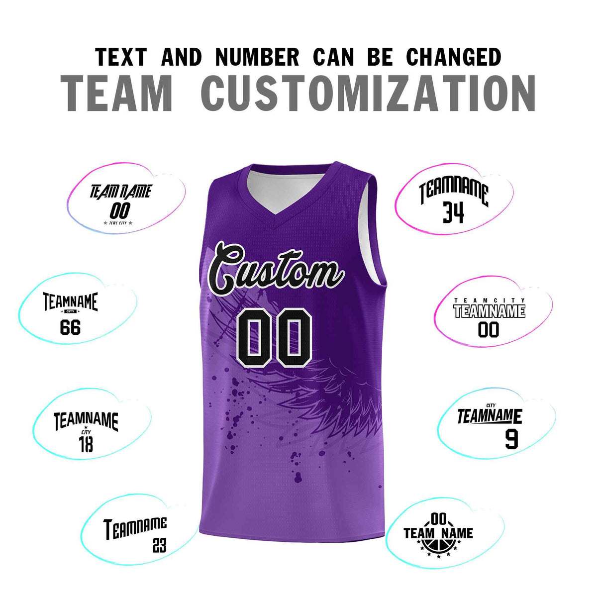 Custom Light Purple Purple Wing Pattern Sports Uniform Basketball Jersey
