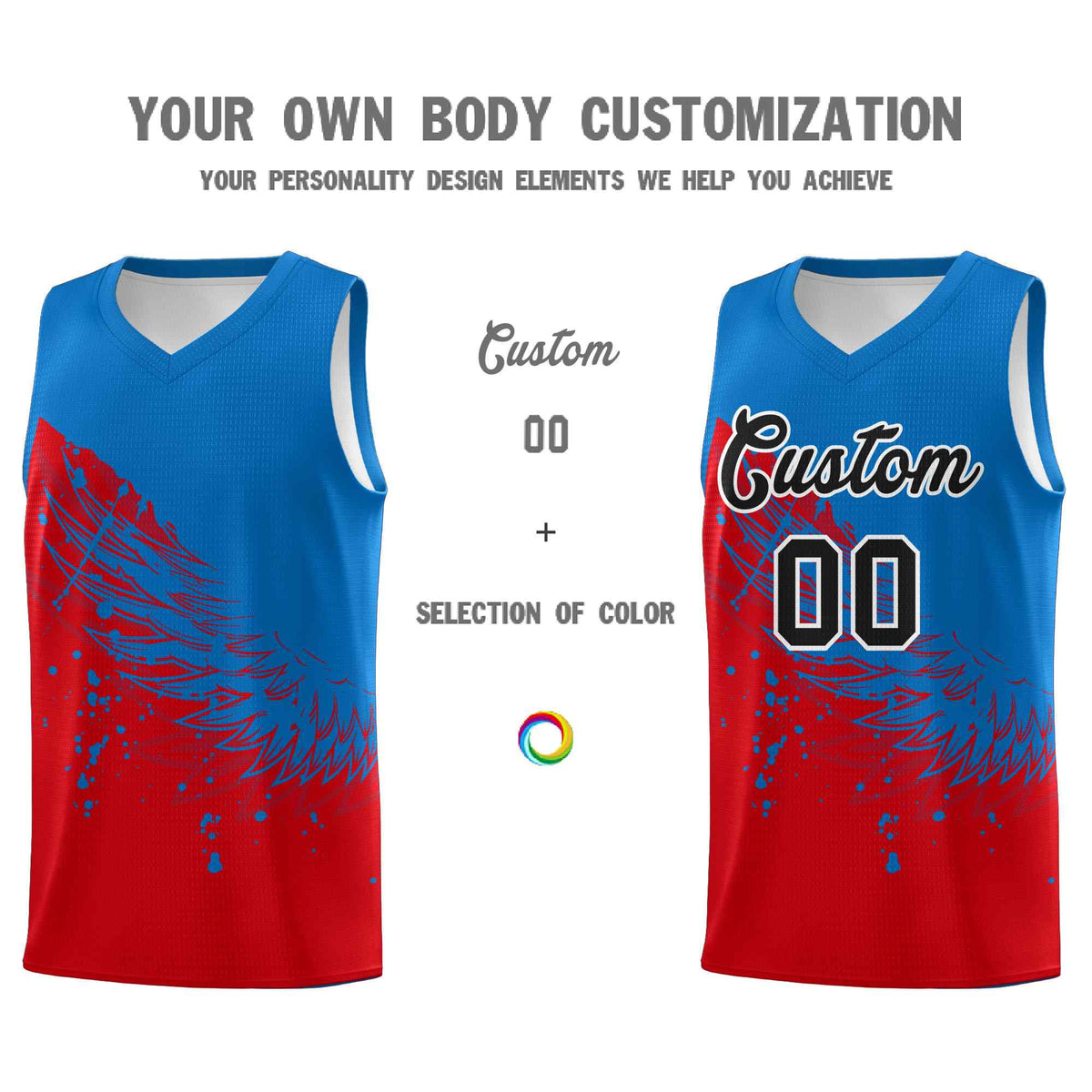 Custom Red Royal Wing Pattern Sports Uniform Basketball Jersey