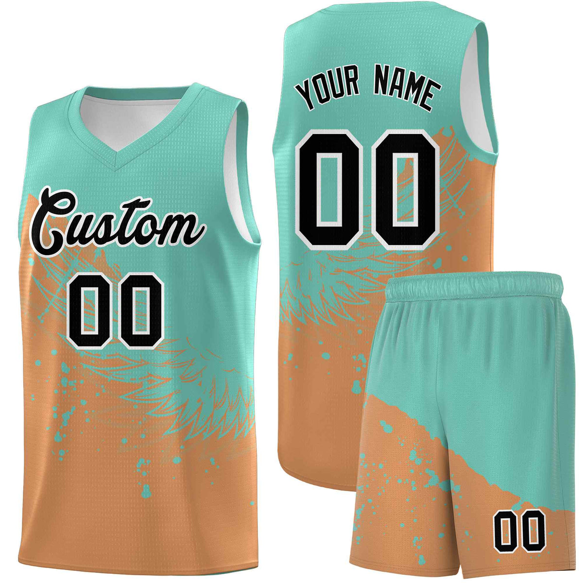 Custom Buckskin Brown Bright Green Wing Pattern Sports Uniform Basketball Jersey