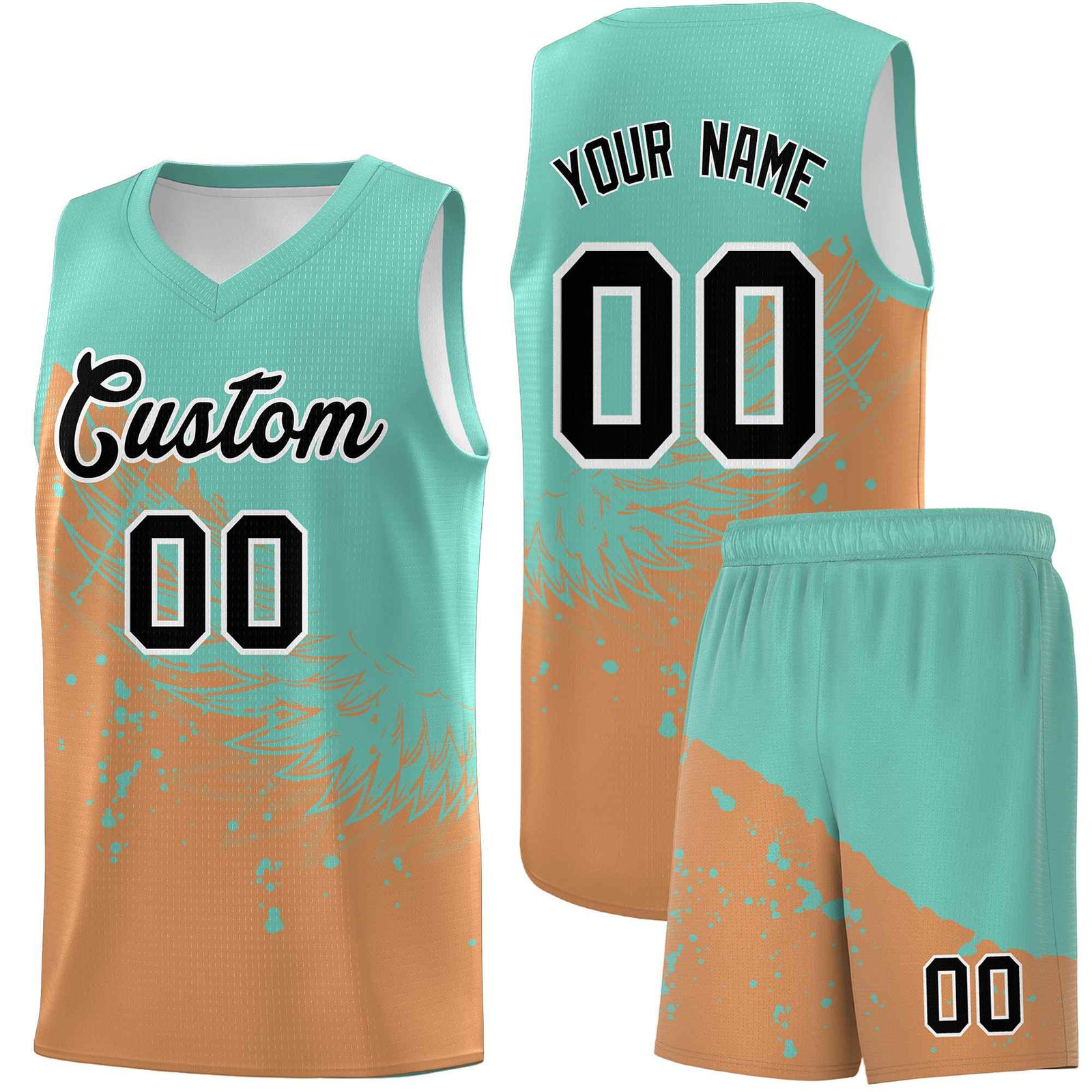 Custom Buckskin Brown Bright Green Wing Pattern Sports Uniform Basketball Jersey